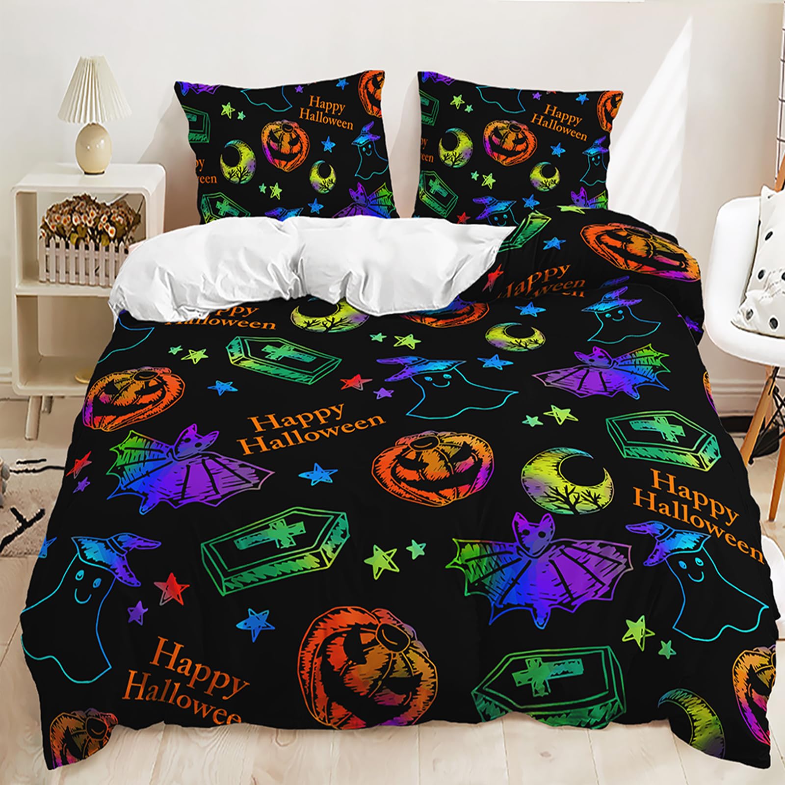 Lunoroey Halloween Bed Duvet Cover Set Evil Goast Pumpkin Bedding Set Single Size Black Duvet Cover Set Kids Girls Boys Bedding Sets โ image 1