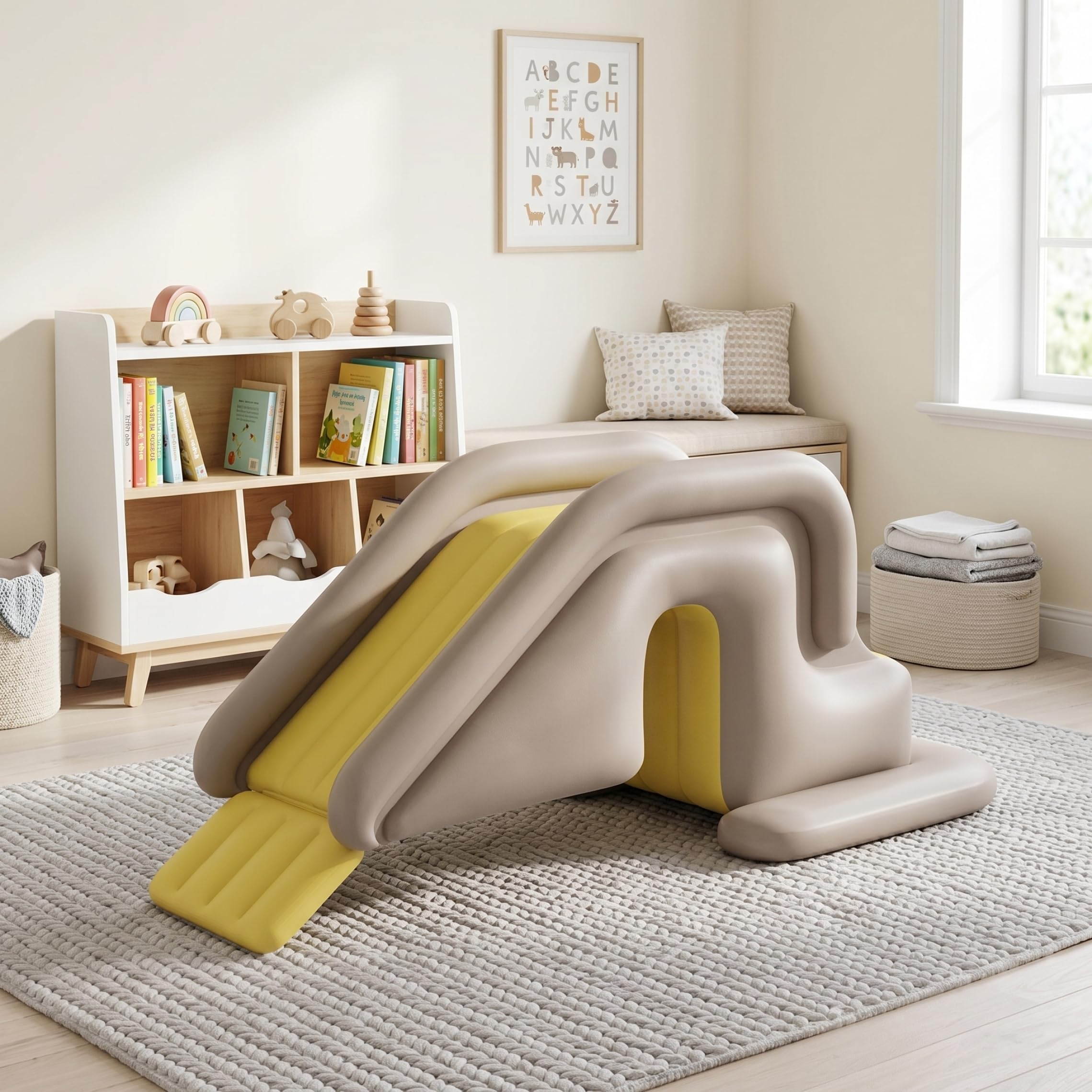 Toboggan de piscine gonflable, toboggan de piscine, ponton gonflable avec large base d'eau – Installation facile en PVC intérieur/extérieur pour enfants et adultes (kaki, comprend une pompe à pied)