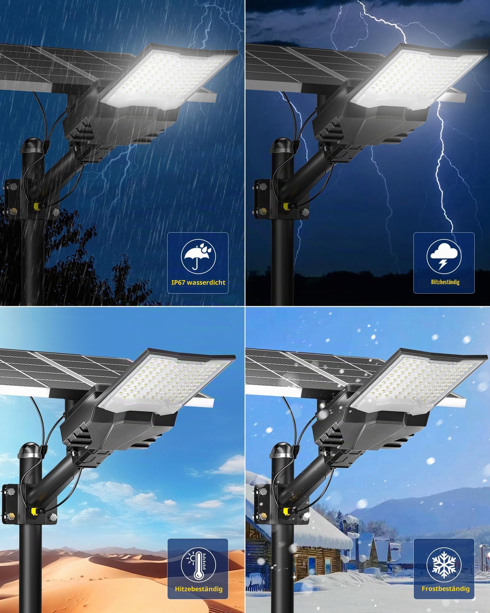 Gefolly Solar Straßenlaterne für Außen, Solarlampen mit Fernbedienung, 6500K Solarleuchten Dämmerung bis zum Morgengrauen IP67 Wegeleuchte im Freien für Gärten Garage(18000W)