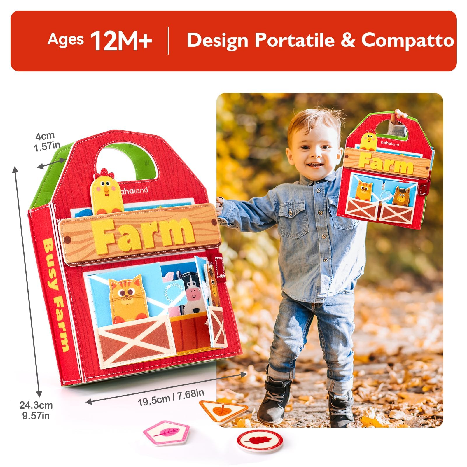 hahaland Libro Montessori Interattivo 1 Anno - Montessori Busy Board Feltro Pannello Sensoriale Bambini 1 2 3 Anni - Quiet Book Educativo Regalo Bimbo Bimba