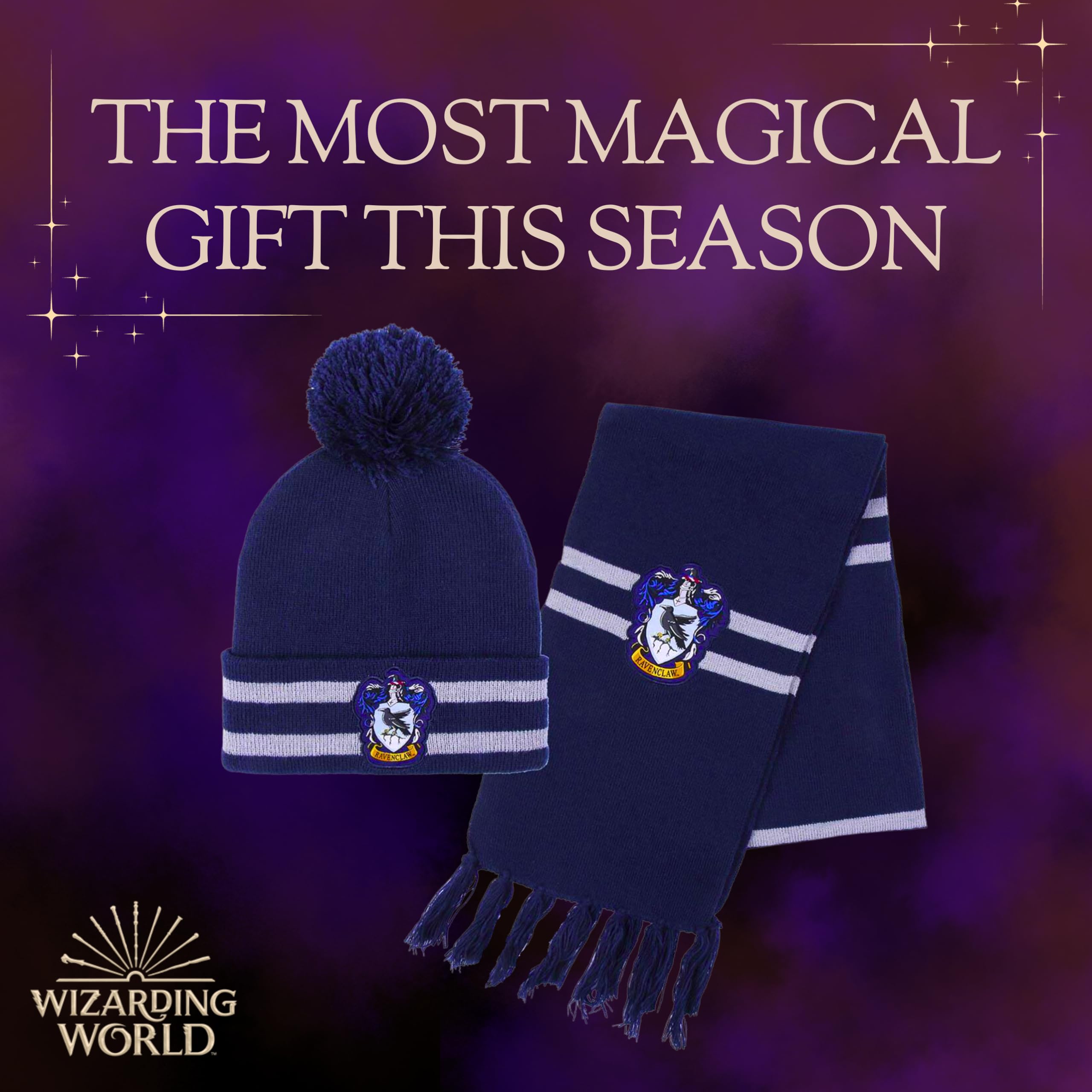 Harry Potter Chapeau et écharpe, Ensemble d'hiver pour Enfants et Adolescents, Chapeau et écharpe Poudlard, Set d'hiver Serdaigle, Accessoires d'hiver - Bleu