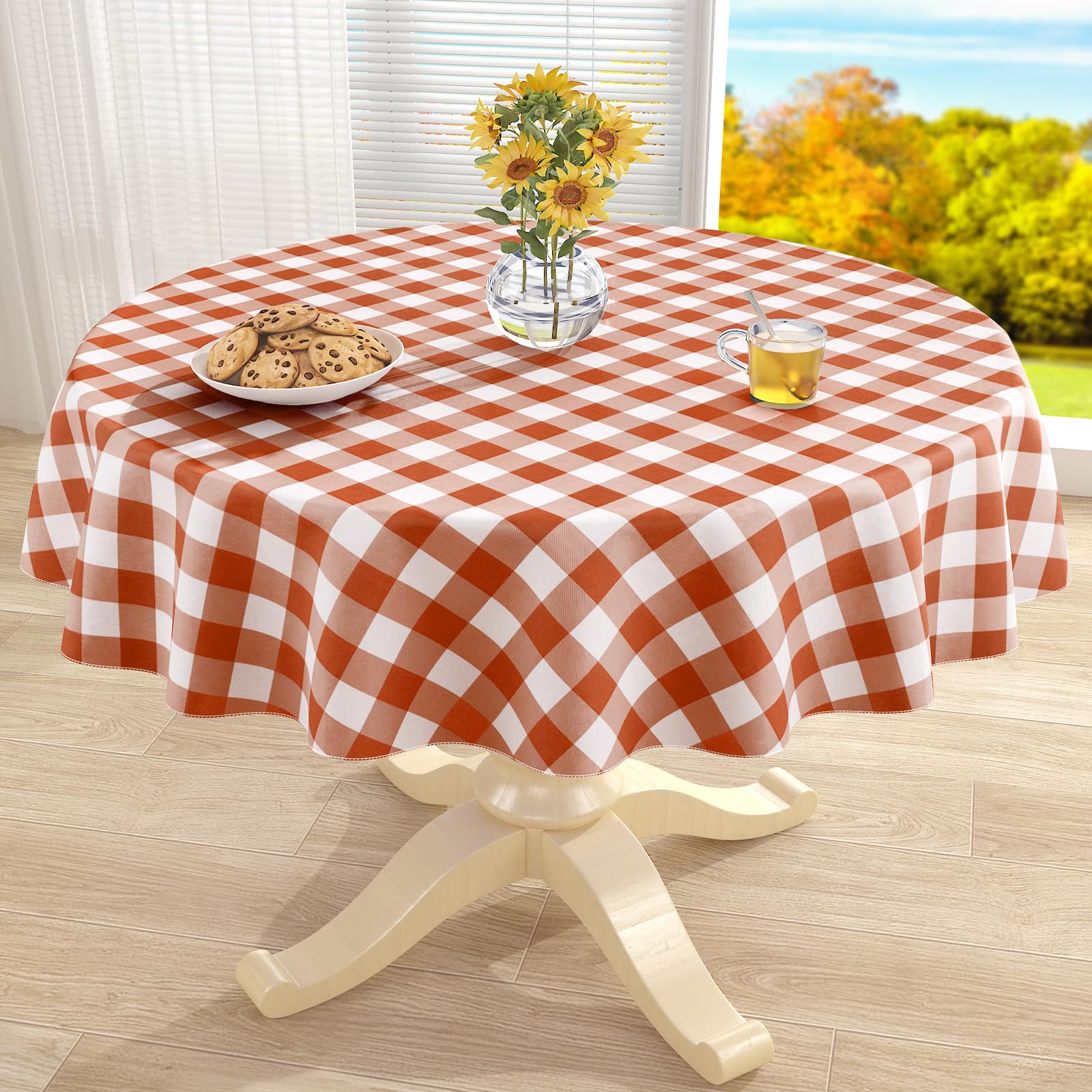 misaya Round Waterproof Vinyl Table Cloth, Flannel Backed Tablecloth