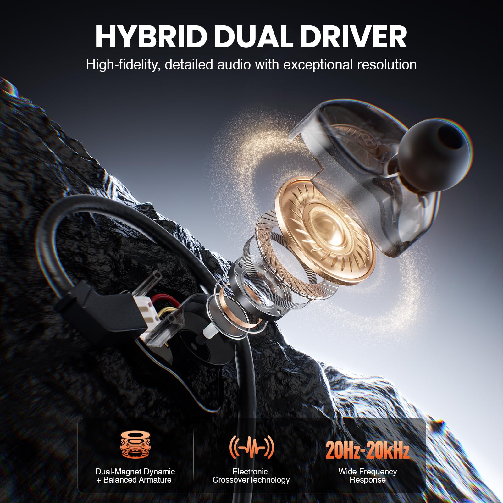 Phenyx Pro Auricolari in-ear con doppio driver ibrido PME-20 | Stereo IEM con isolamento acustico, cavo staccabile a 2 pin, design anti-groviglio, cantanti, musicisti, videogiochi