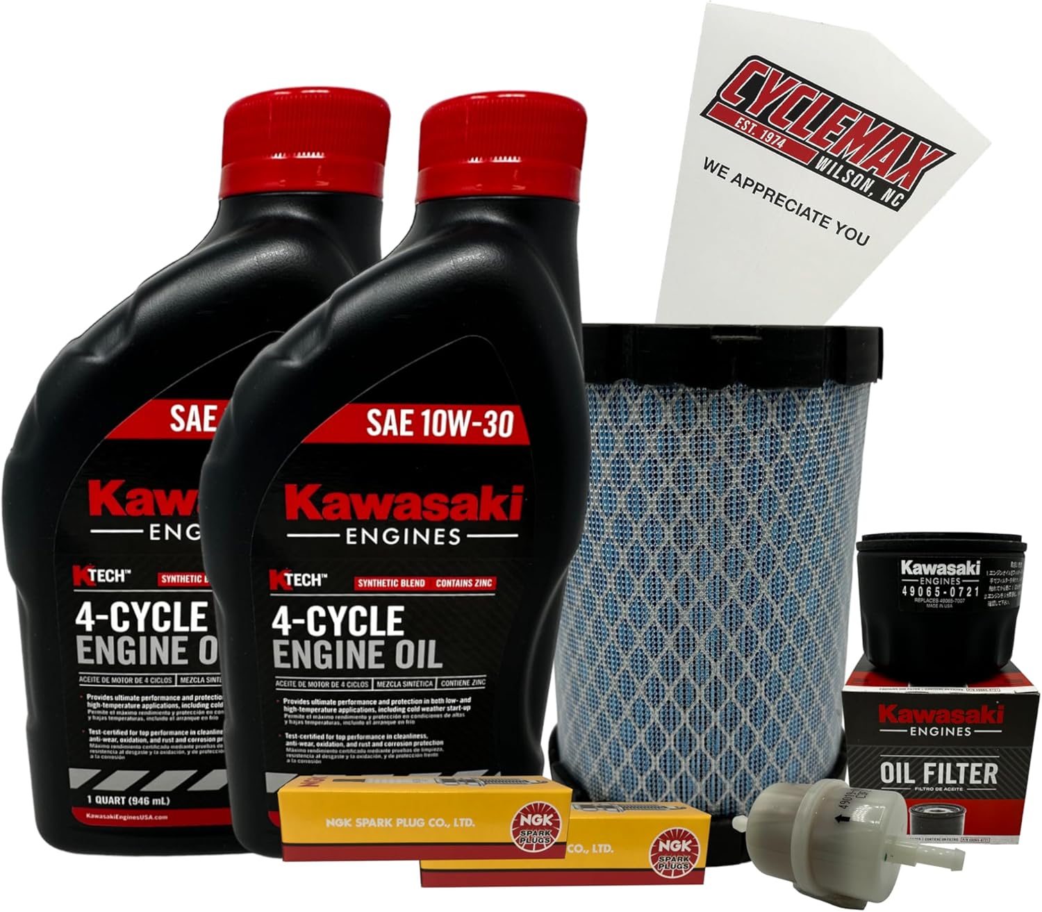 Cyclemax Tune Up Kit 10W-30 with Spark Plugs compatible with Kawasaki compatible with FT651V FT691V FT730V