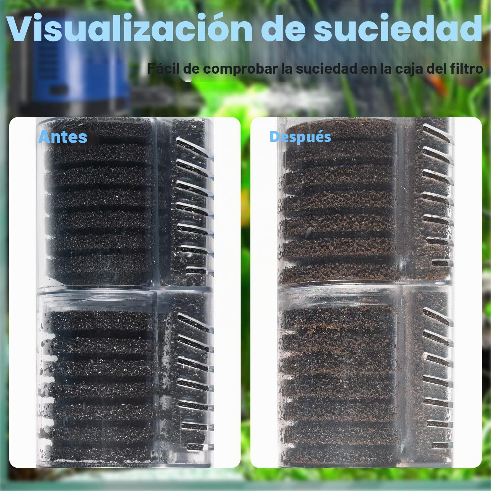 Tararium Bomba sumergible para acuario 4 en 1, filtro de 1500 l/h para 300-750 litros, filtro interior silencioso para acuarios grandes, estanques y tortugas con protección contra marcha en seco (agua
