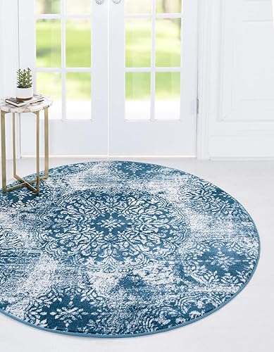 Miniatura 1 de Unique Loom Sofia Collection - Alfombra grande (7 pies 1 pulgada, redonda, azulmarfil)