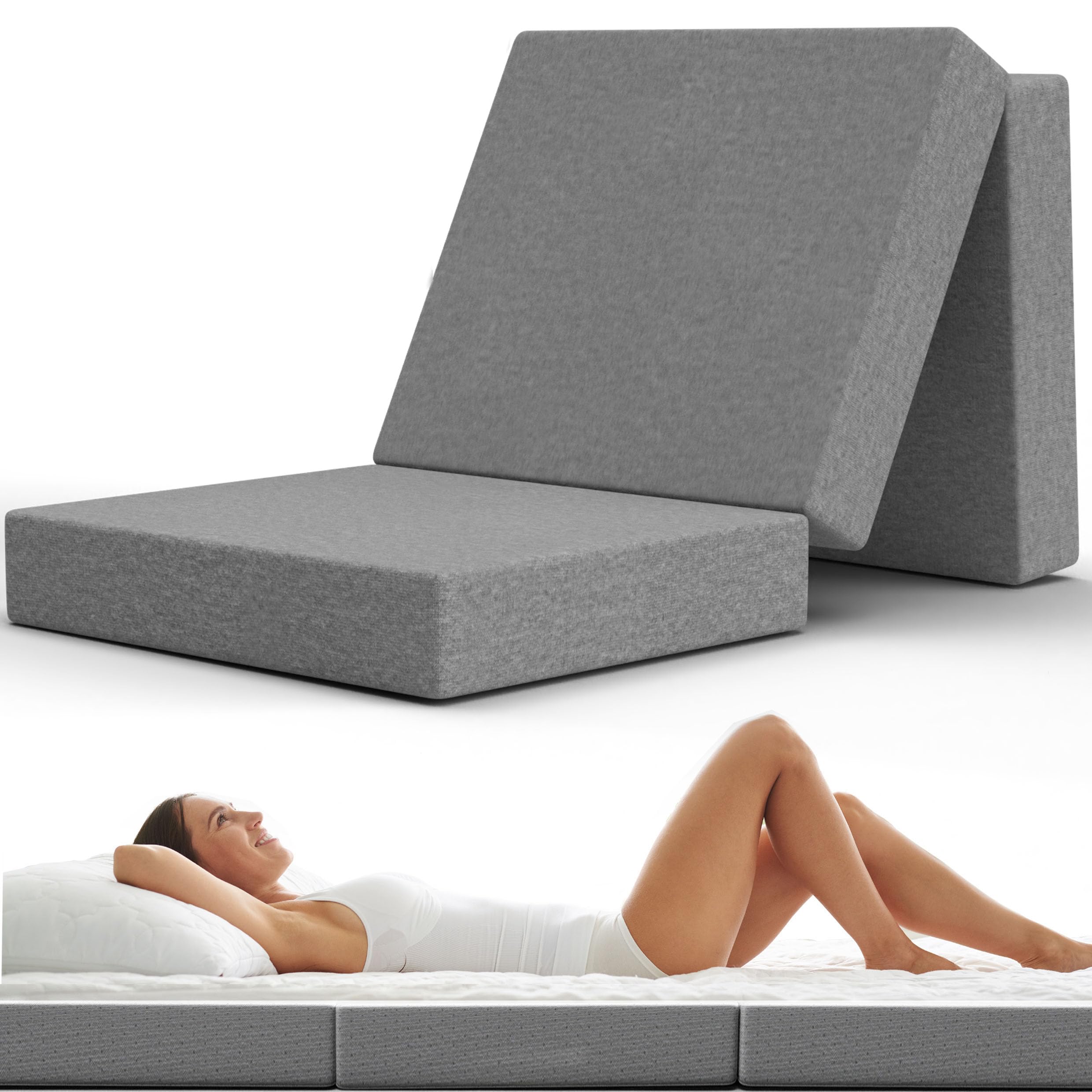 Klappmatratze Faltbar Extra Dick - Gästematratze Klappbar für Bequemen Schlaf - Gästebett Klappbar als Klappbett - Faltmatratze Indoor & Outdoor - Matratze Einfacher Aufbau - Reisematratze Futon