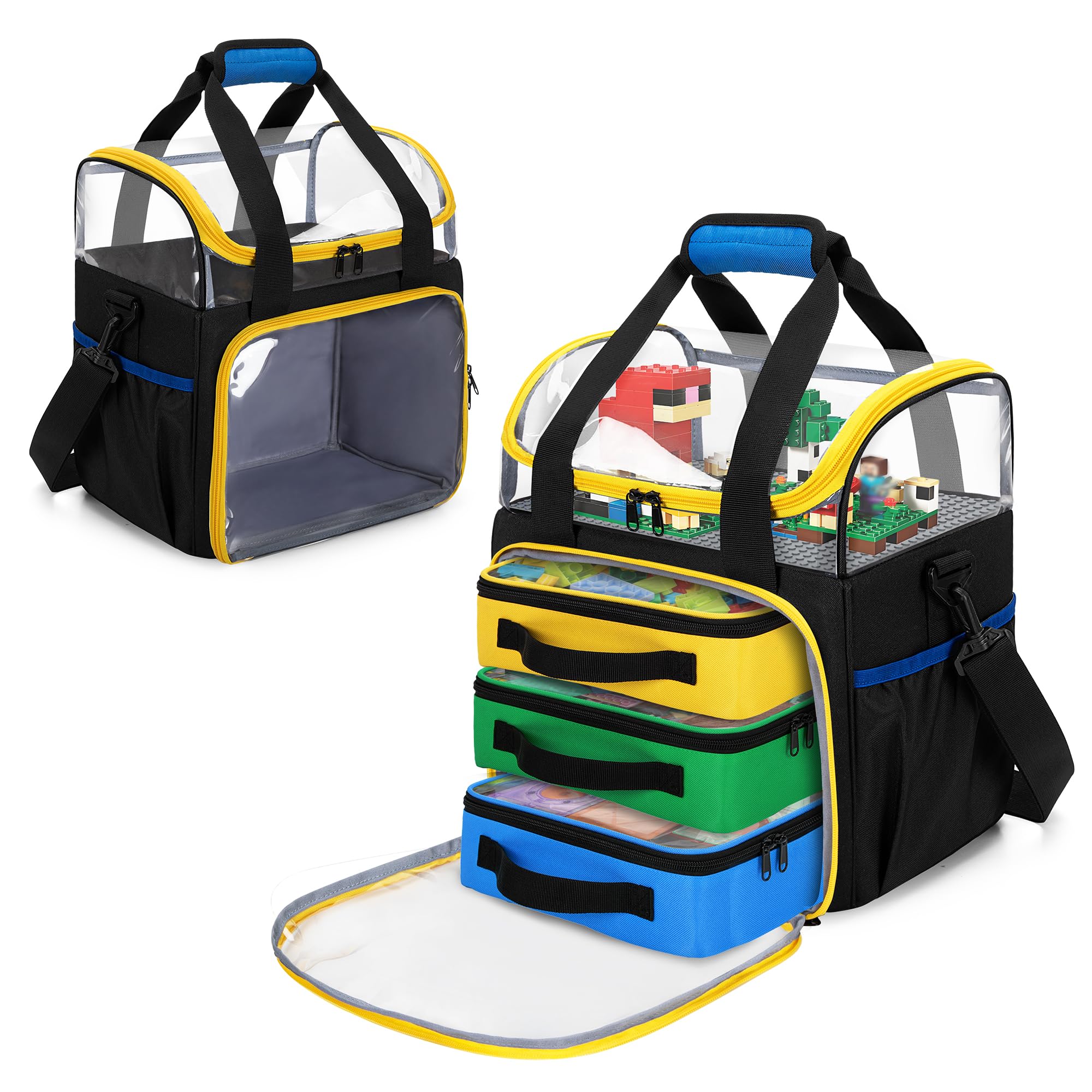 Rexmica 4 Piezas Bolsas Guardar Juguetes, Doble Capa Bolsa para Transportar | para Bloques Construcción, Piezas Magnéticas, Juegos de Mesa y Otros Juguetes, Contenedores de Almacenamiento Juguete, Negro