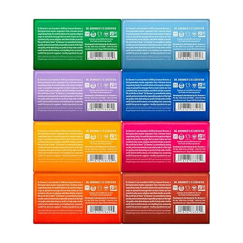 Miniatura 2 de Dr. Bronner's Pure-Castile Magic Bar Jabón (paquete variado de 5 onzas) de almendra, sin perfume, lavanda, menta, cítricos, rosa, árbol de té y