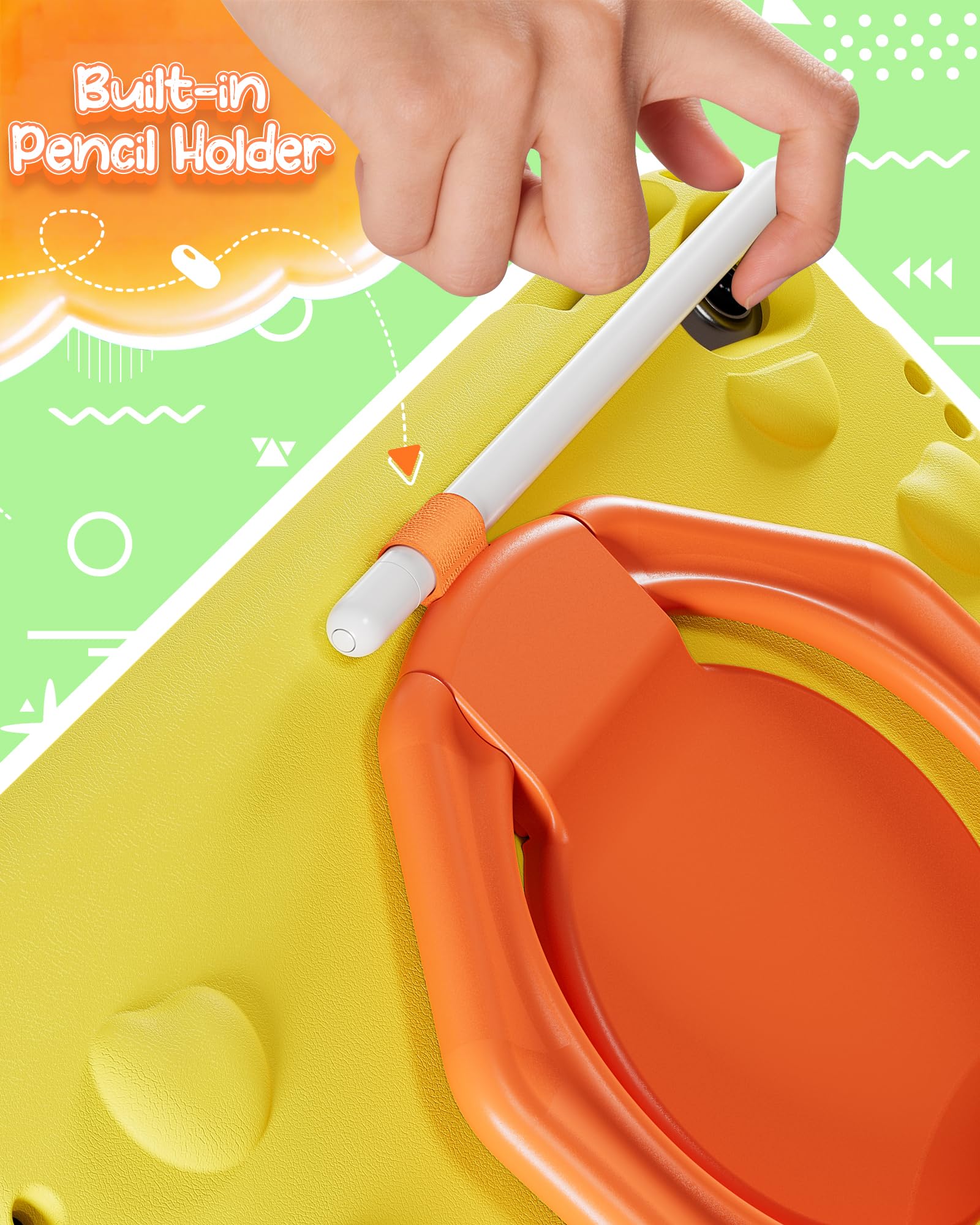 ProCase Funda Infantil para iPad 11/10.9 Pulgadas (A16 2025, 10ª Gen 2022, Air 11" M3/M2 2024-2025, Air 10.9" 5ª/4ª Gen 2020-2022), Antigolpes con Soporte para Lápiz - Amarillo