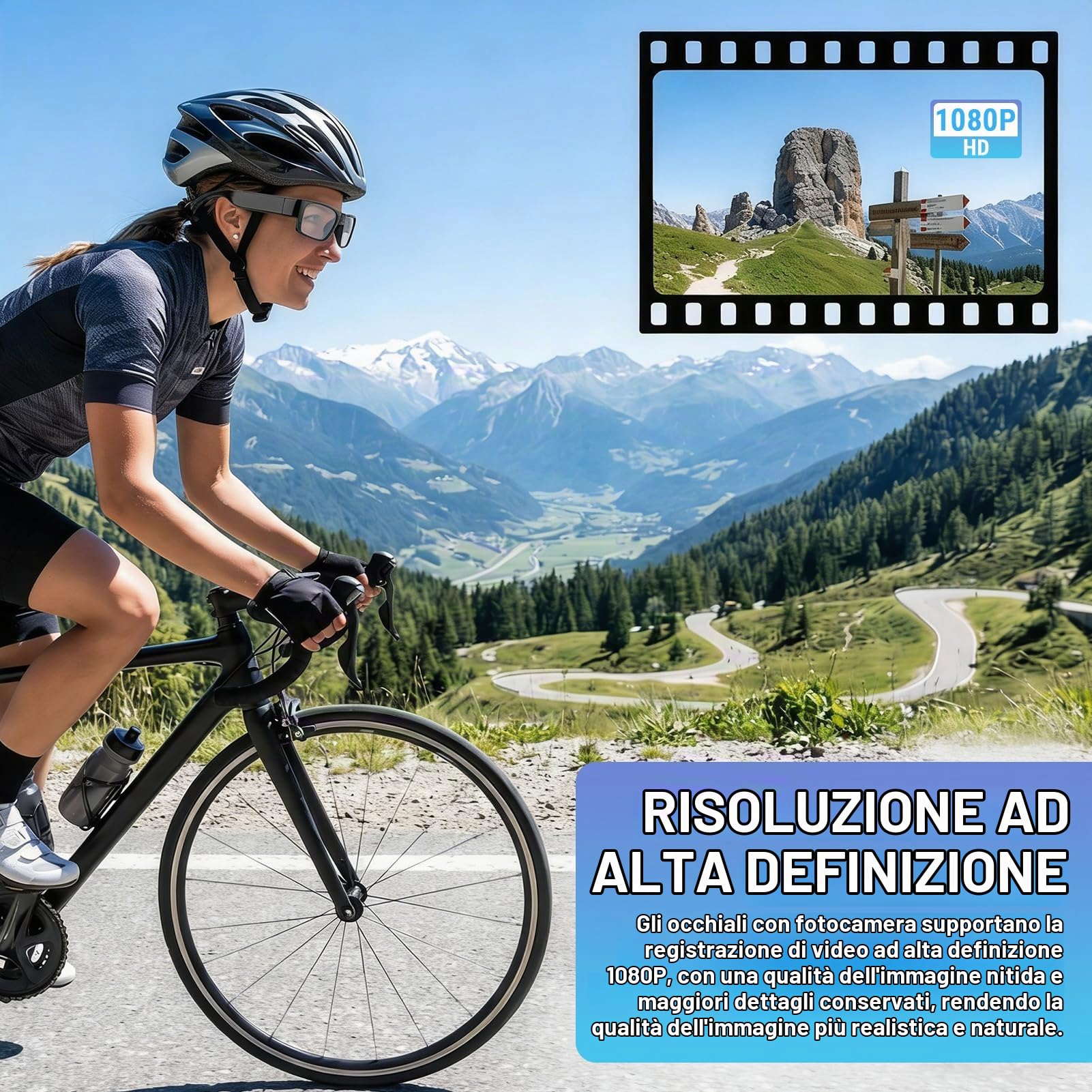 Sport Occhiali Fotocamera, Occhiali da Sole HD 1080P per Esterni | Previene Le Vibrazioni, Obiettivo Grandangolare, Video di Registrazione, Occhiali da Intelligenti per Uomini E Donne
