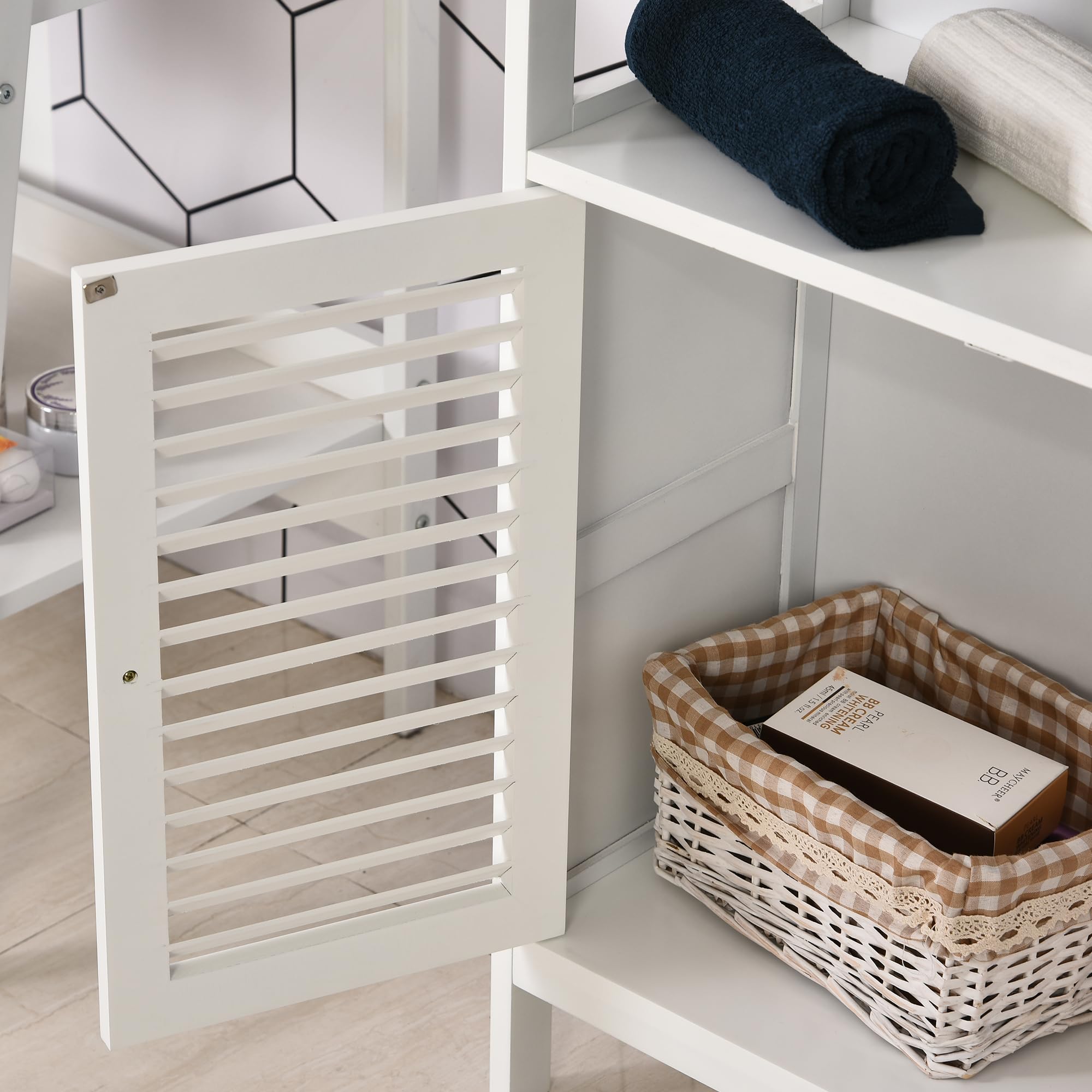 kleankin Mueble de Baño con 2 Puertas de Persianas 60x30x81,6 cm Blanco