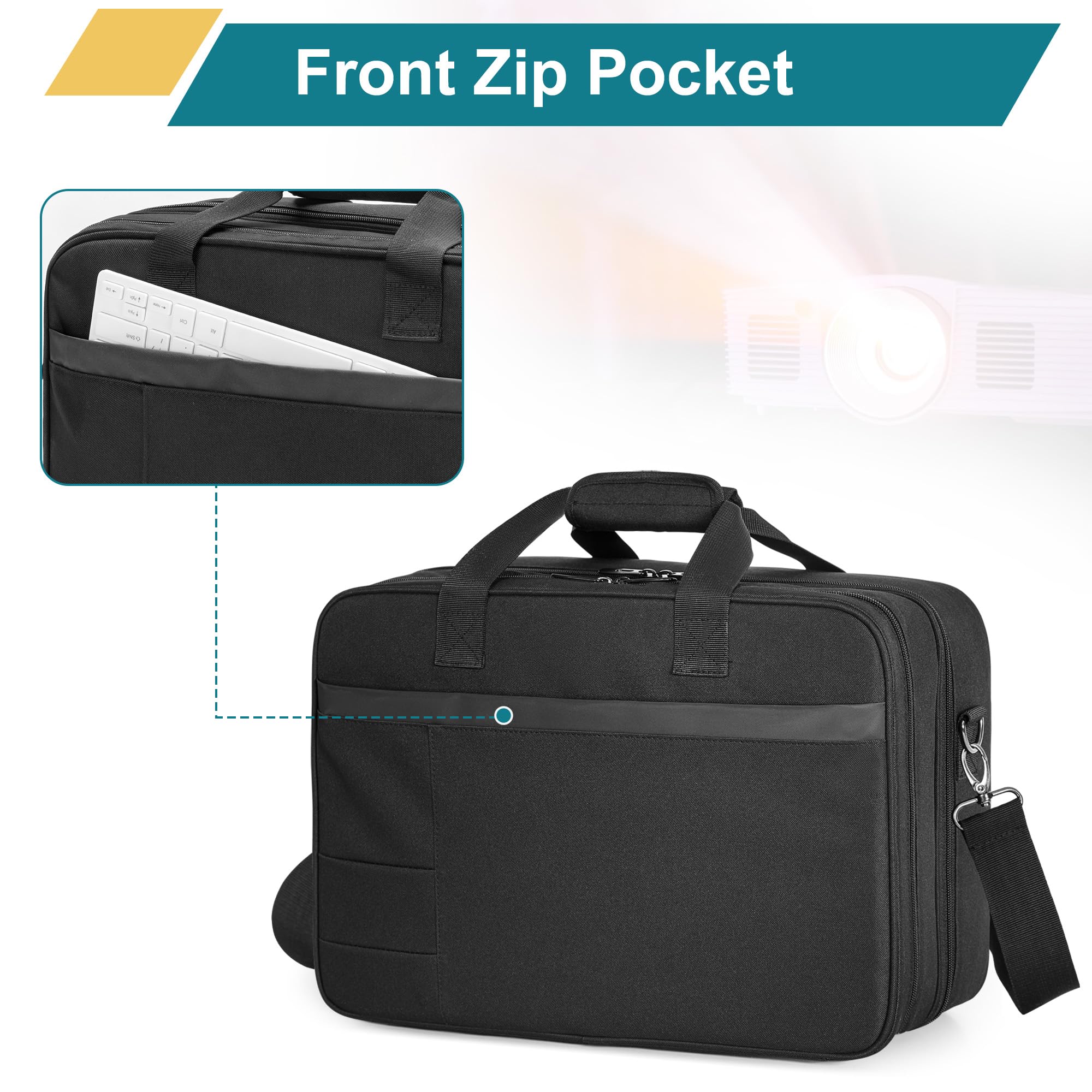 CURMIO Borsa Trasporto Proiettore con Scomparto per Laptop 15.6'', Custodia da Videoproiettore Compatibile con la Maggior Parte dei Proiettori Principali, Solo Borsa, Nero