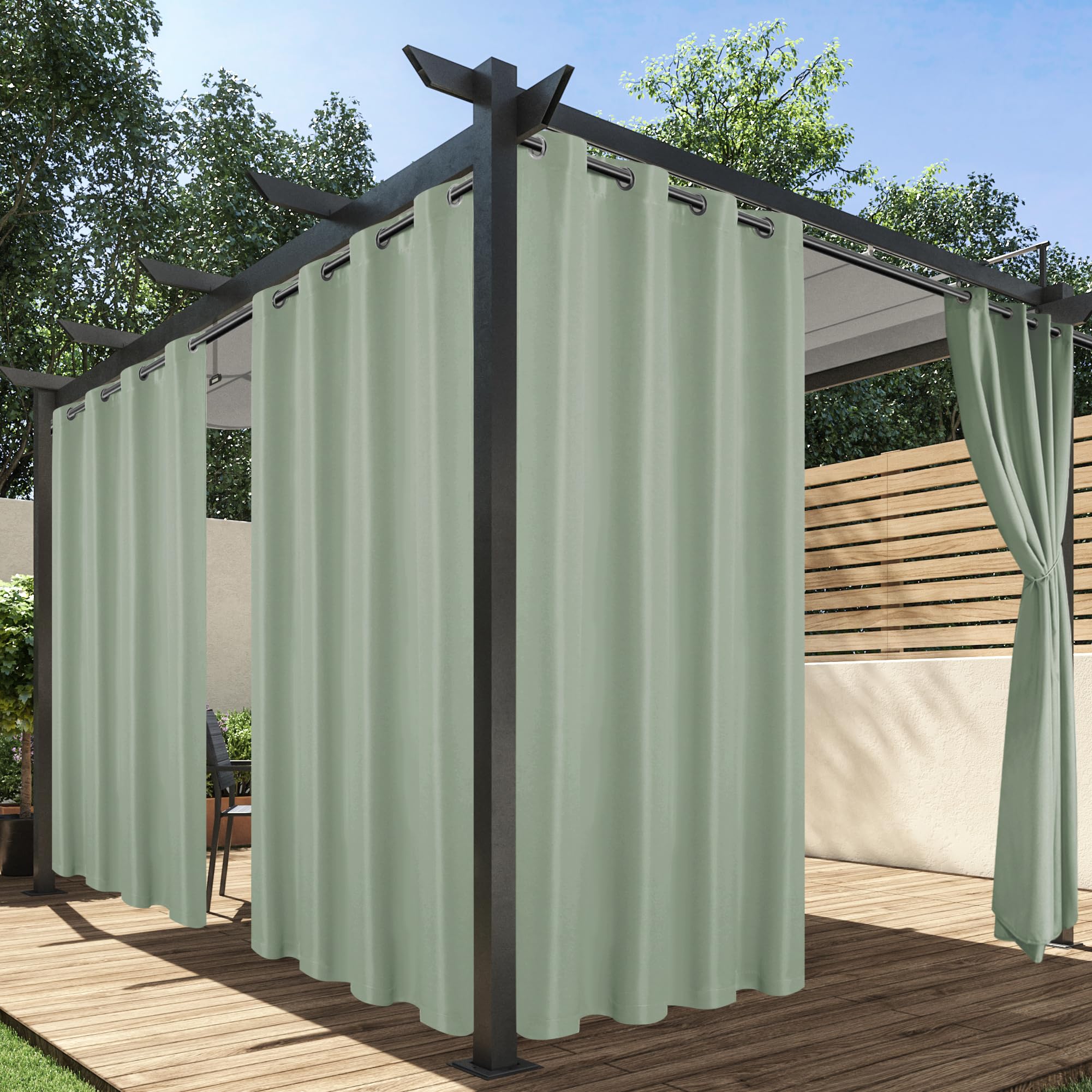 HolidayIdeas Outdoor Curtains for Patio Waterproof, 4 Panels - 54 x 108 Inch - Privacy Protection & Light Filtering Curtains Grommet Outside Curtains