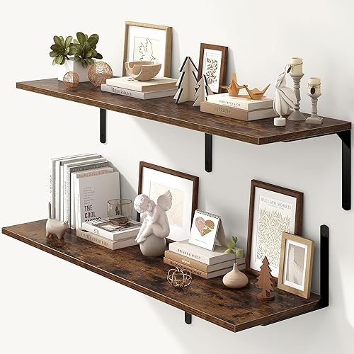 Miniatura 41 de Fun Memories Estantes flotantes para pared, estantes flotantes de 12 pulgadas de profundidad, juego de 2, estante montado en la pared con soportes
