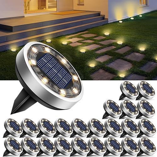 Miniatura 16 de btfarm Paquete de 16 luces solares de tierra para exteriores, 8 luces LED solares de disco IP65 impermeables, luz solar plana, luces de camino