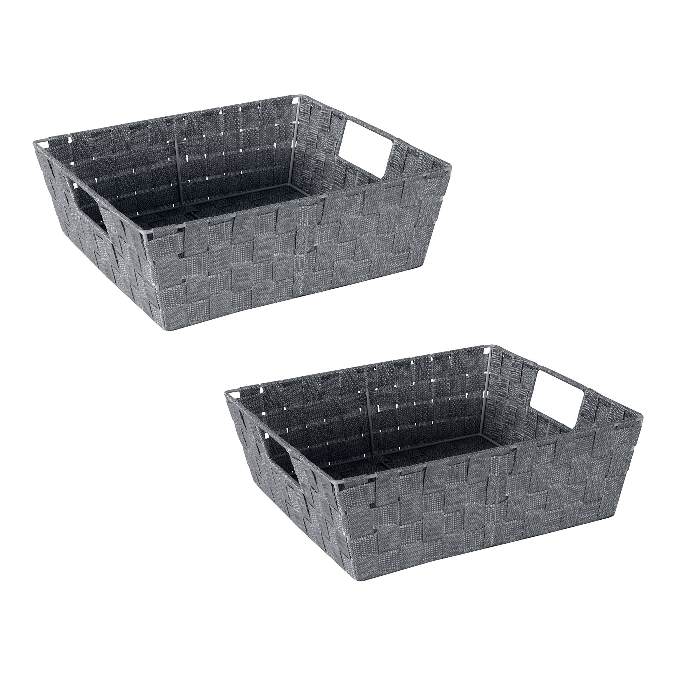 Simplify Large Shelf Woven Strap Tote | Decorative Storage Basket | Built in Handles | Organization | Closet | Bedroom | Bathroom | Nursery | Accessories | Toys | Gifts | 2 Pack | Grey
