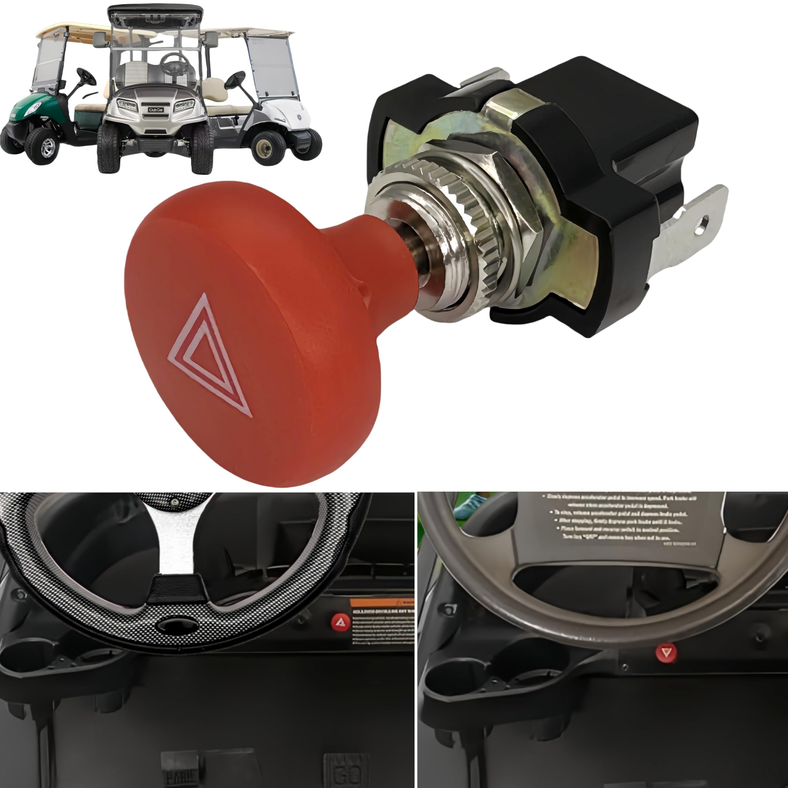 WUKO HUNT Golf Cart Hazard Switch,Push Pull Emergency Flashers Switch,Universal Hazard Light Switch,Double-Flash Warning Light Switch,Fit Club Car,Yamaha,EZGO Other Car,12V-48V Universal Switch-Red