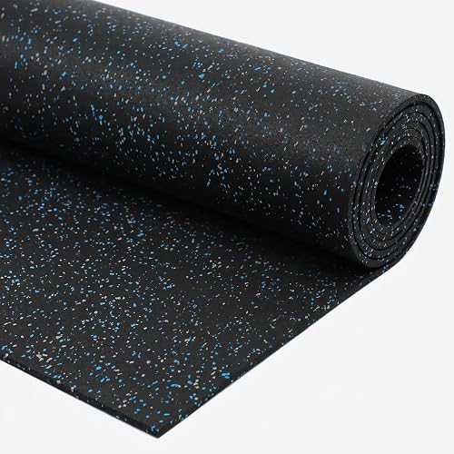 IncStores Traxxon Rubber Gym Flooring Roll 4x10 ft, 1/4 Inch Heavy Duty Recycled Mat for Home Gym, Garage, Horse Stall, Blue/Grey