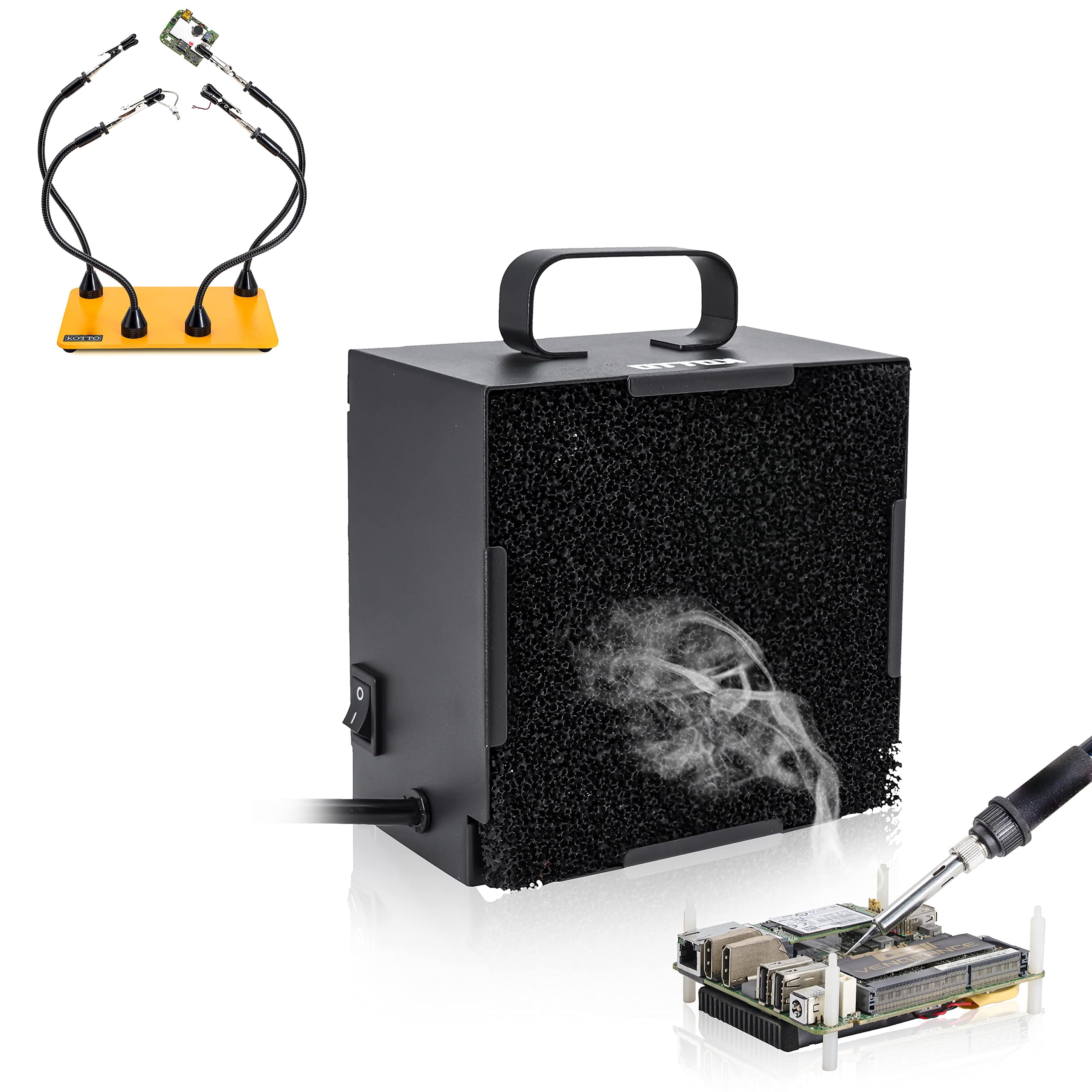 KOTTO Solder Smoke Absorber Remover Fume Extractor,Third Hand Soldering Tool PCB Holder Four Magnetic Based Flexible Metal Arms
