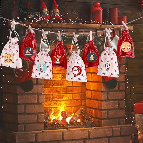 Miniatura 3 de SUANQ Calcomanías de calendario de Adviento de Navidad, 10 unidades, 1-24 números, calcomanías de cuenta regresiva de Navidad, calcomanías de