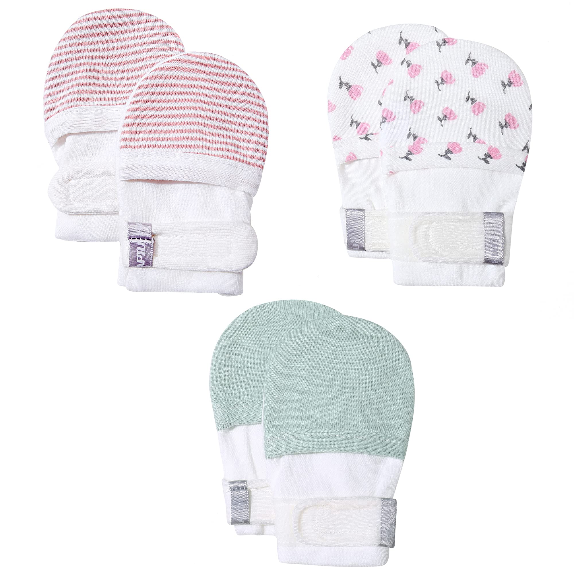 HAPIU Baby Newborn No Scratch Mittens Stay On, 100% Cotton Adjustable 0-12M