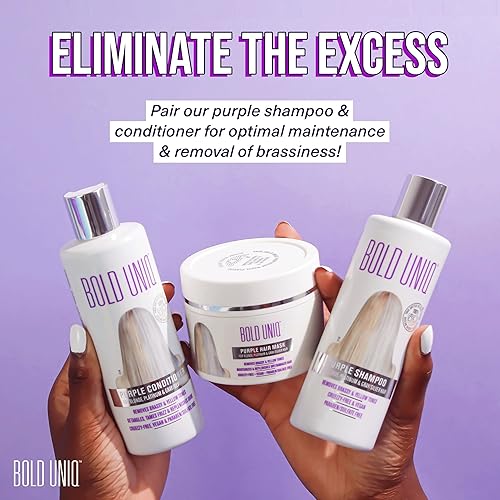 Miniatura 8 de Mascarilla capilar morada para cabello rubio, platino y plateado – Desvanece los tonos amarillos: Mascarilla azul para reducir los tonos cobrizos y