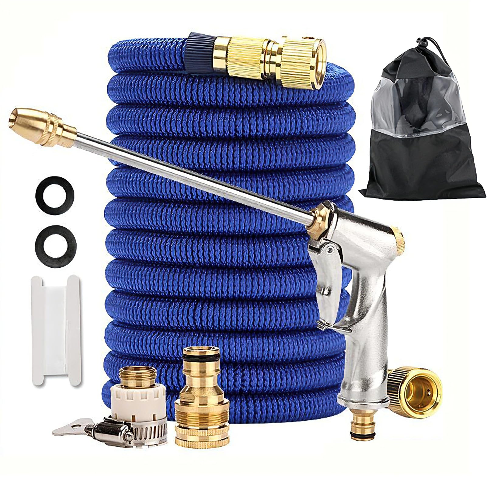 50FT erweiterbarer Gartenschlauch,5-in-1 Wasserschlauch mit Hochdruck-Metall-Wasserpistole,4 Schichten Latex und 3/4 '' Solid Messing Fitting,Heavy Duty Schlauch Rohr für Gartenarbeit,Autowäsche