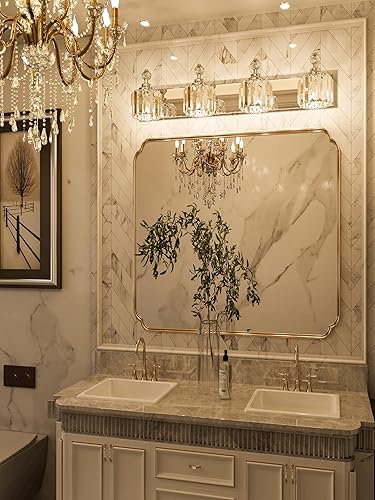 Miniatura 9 de Lámpara de tocador de baño de 4 luces, accesorios de iluminación de baño de cristal sobre espejo con base E12 de 60 W (máx.), 56 piezas de lámina de