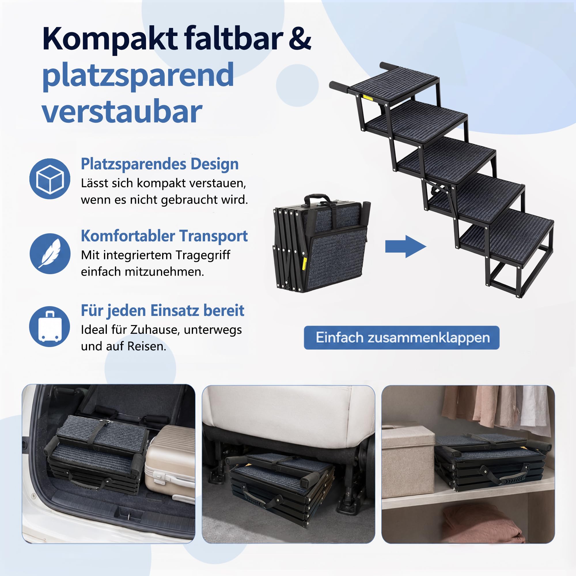 Thanaddo Hundetreppe Auto, 5-stufige Hundetreppe 80 cm für Große Hunde mit Teppich, Hunderampe Auto klappbar Extra Stabile Höhenverstellbar, Leichte Rampe Hund für alle Autos geeignet, bis zu 100KG