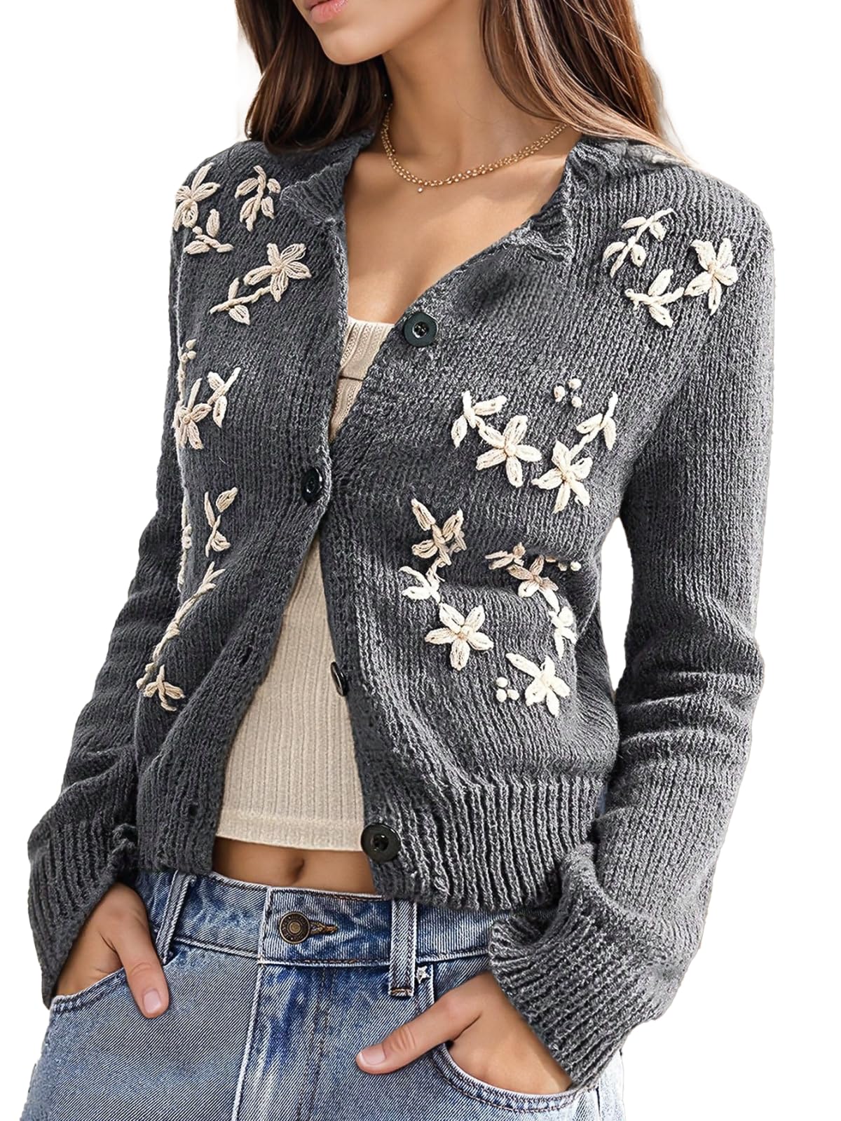 Flamingals Womens Floral Cardigan Sweater Open Front Long Sleeve Knitted 2025 Trendy Fall Outerwear Coats