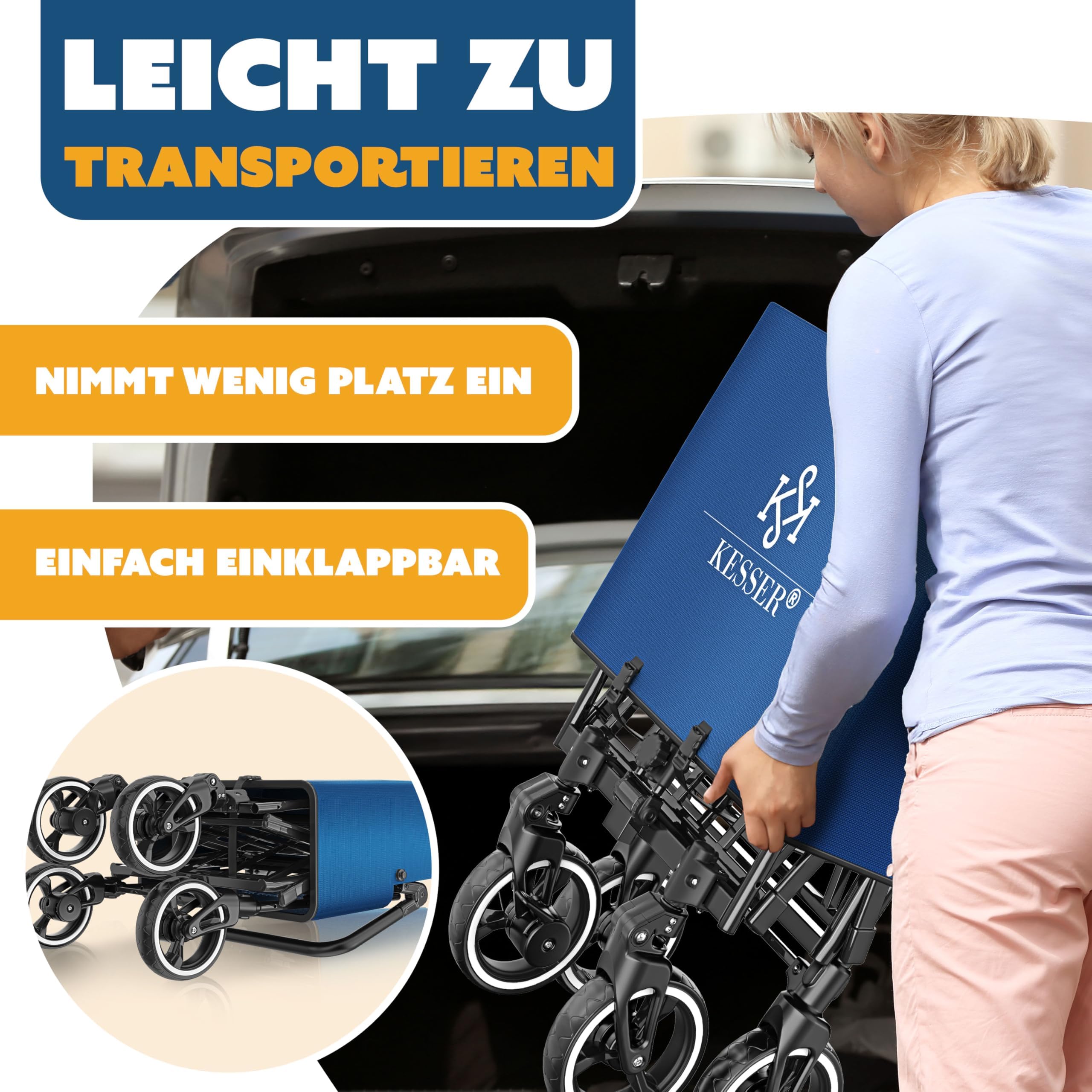 KESSER® GTS-9100 Chariot de transport pliable, toit, 150 kg, roues en caoutchouc dur, freins, serrure, couverture, intempéries, brise-vue