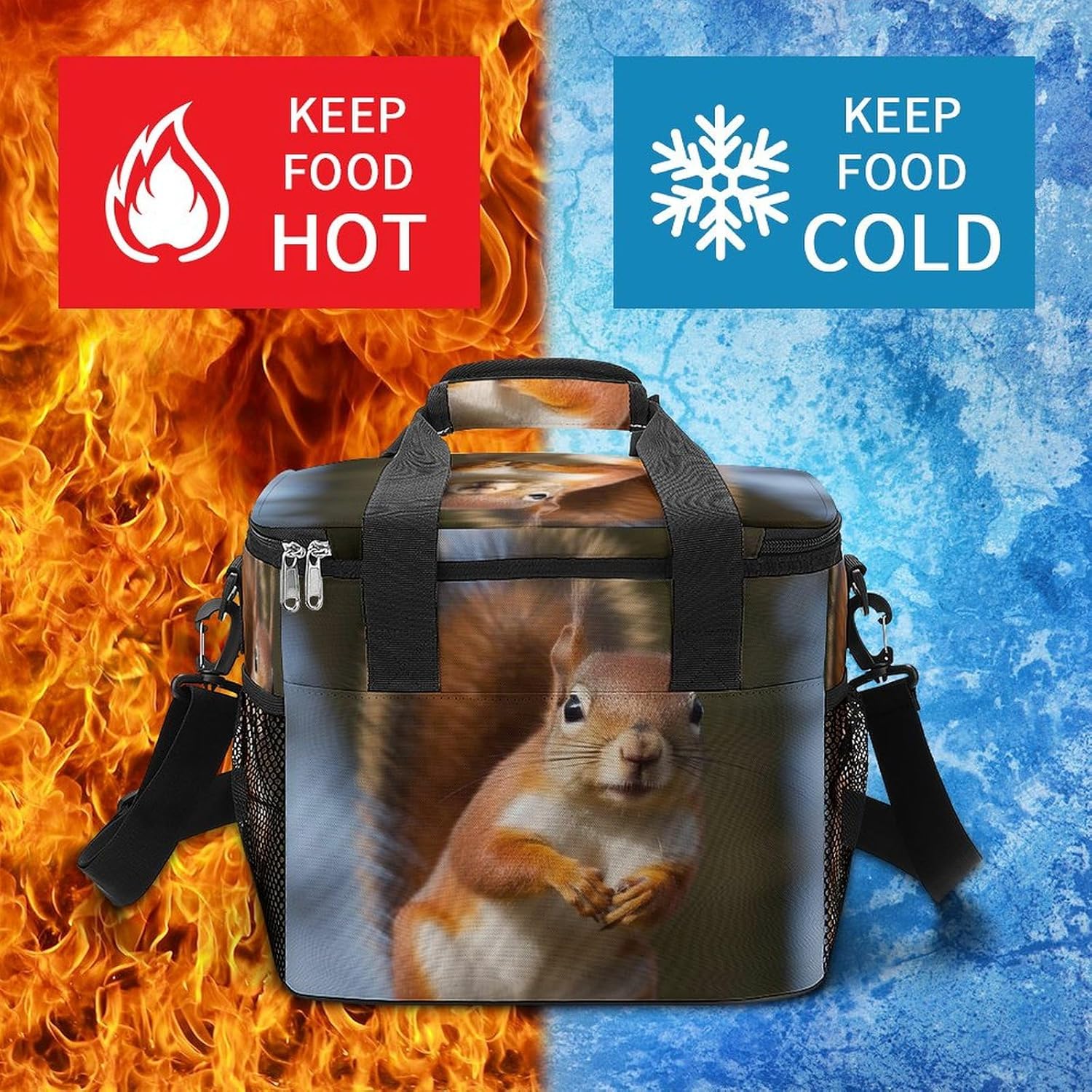 Large-Capacity Oxford Cloth Squirrel Funny Animal Printed Camping Ice Bag, Outdoor Portable Insulation and Cold Storage Bag, Enjoy A Cool Camping Time