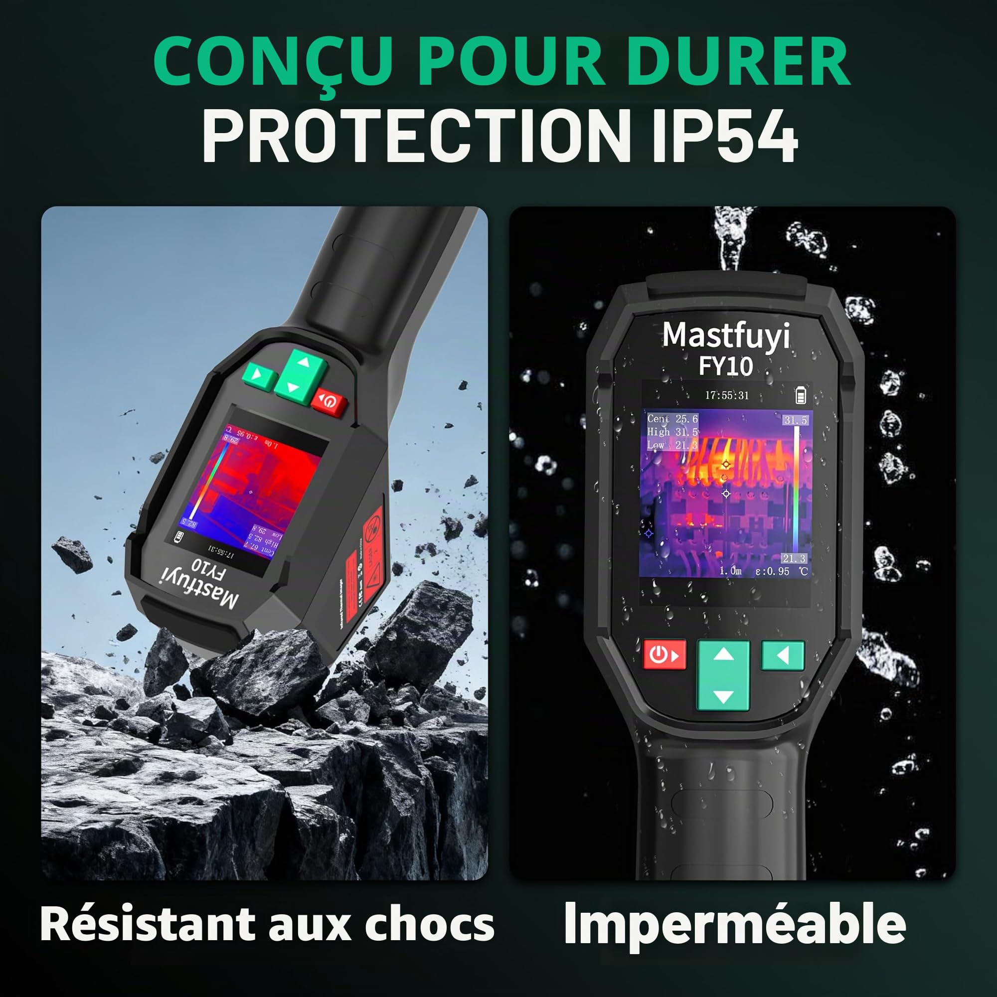 caméra thermique infrarouge 96x96 pixels, -20°C~550°C, 25Hz | Caméra de détection de chaleur pour électricien et maintenance industrielle avec FOV 50°, écran LCD 2.4 pouces, autonomie 8H