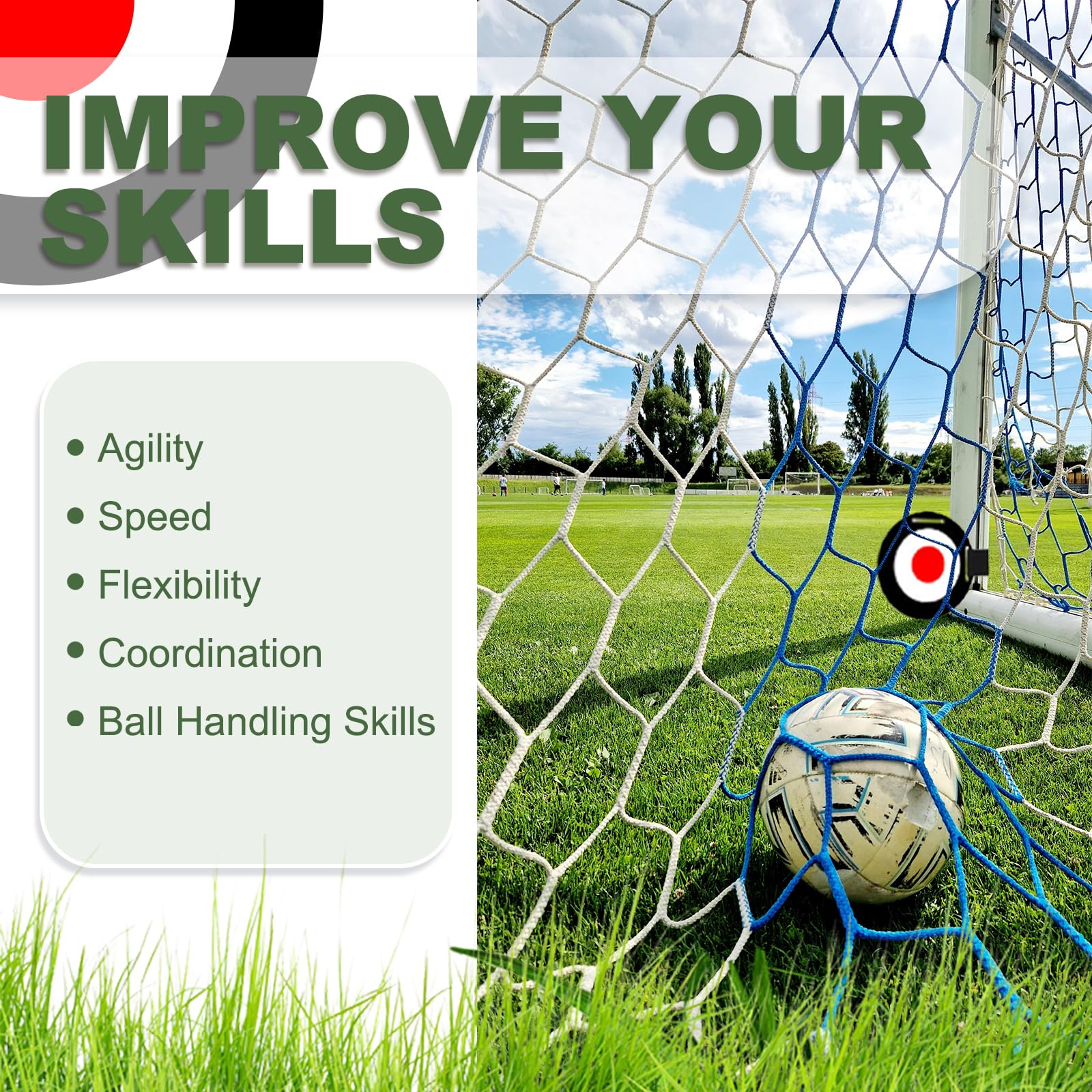 Bersagli per Porta da Calcio - 2 Dischi per Allenamento con 4 Cinghie Regolabili (30cm + 60cm) - Attrezzatura per Esercizi di Tiro per Bambini, Allenatori e Professionisti