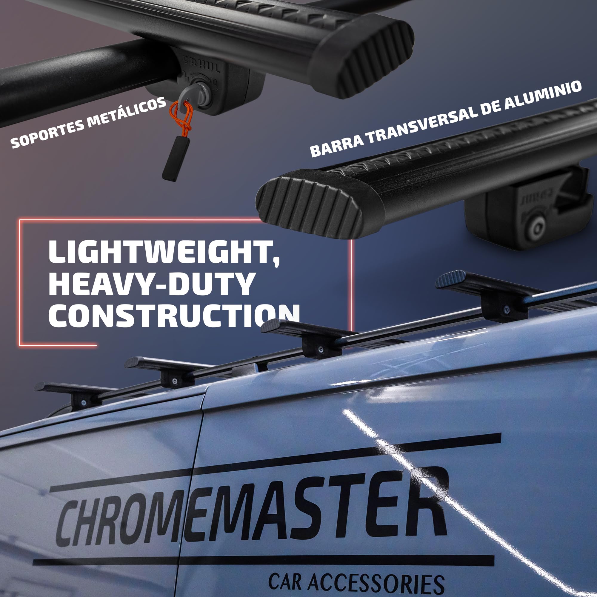 CHROMEMASTER | Barras de Techo y Portaequipajes de Techo Compatible con Ford Grand Transit Connect L2 Largo 2024+ | Kit Específico para Transporte de Carga y Equipaje en el Techo del Coche | Aluminio