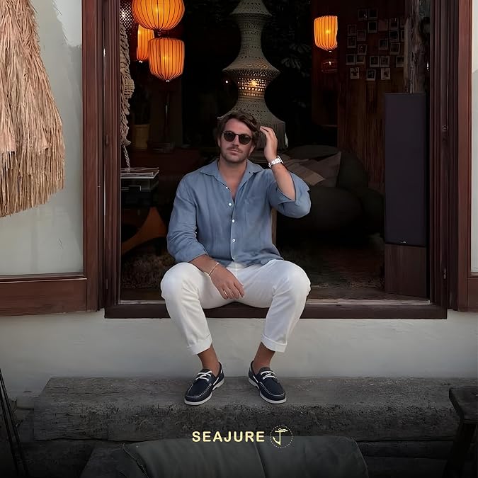 Seajure Mens Watamu Navy Leather Boat Shoes
