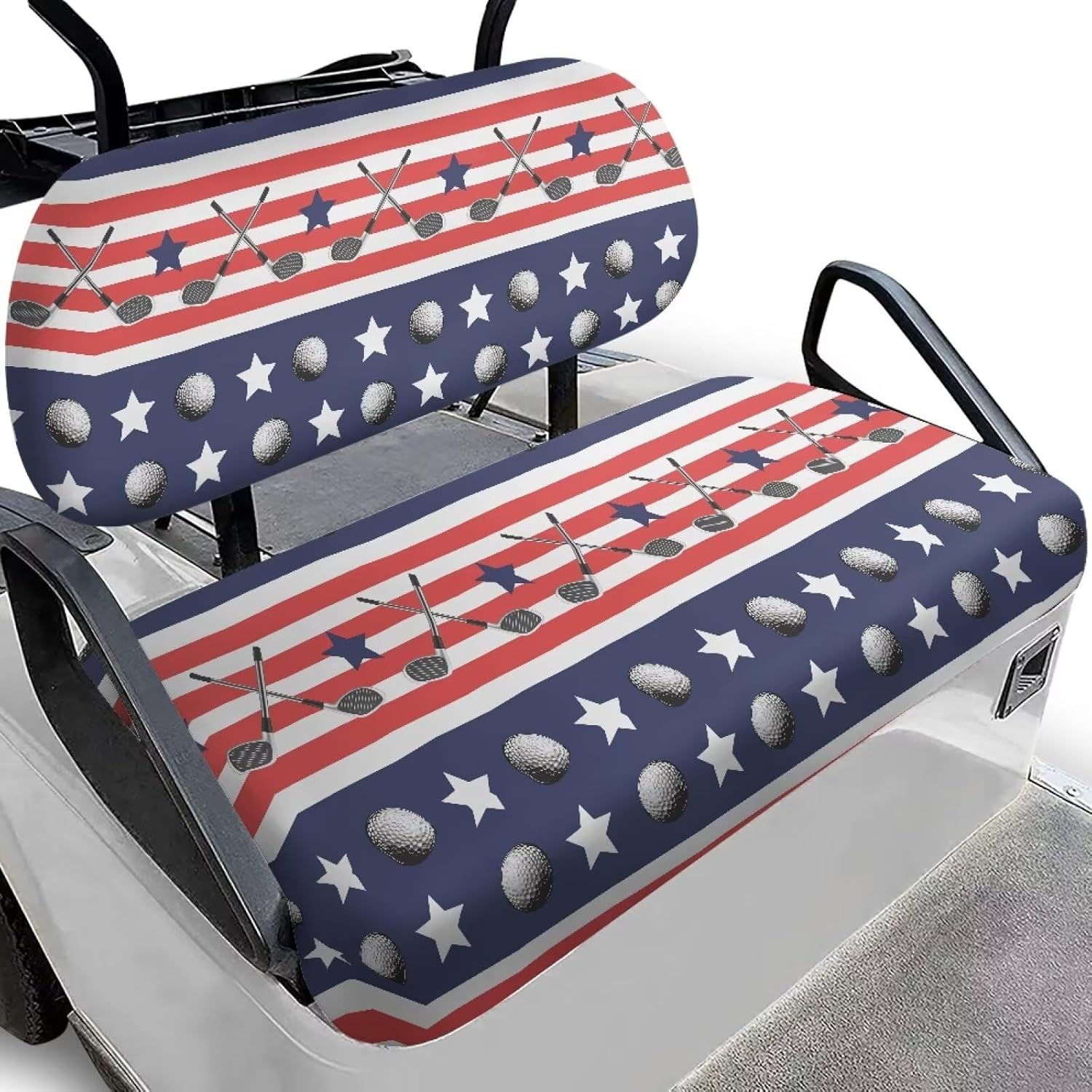 XYZCANDO American Flag Golf Ball Golf Cart Seat Protector Lightweight Breathable Easy Installation Anti-Slip Relieve Sedentary Fatigue Golf Cart Accessories Fit for Most Golf Carts