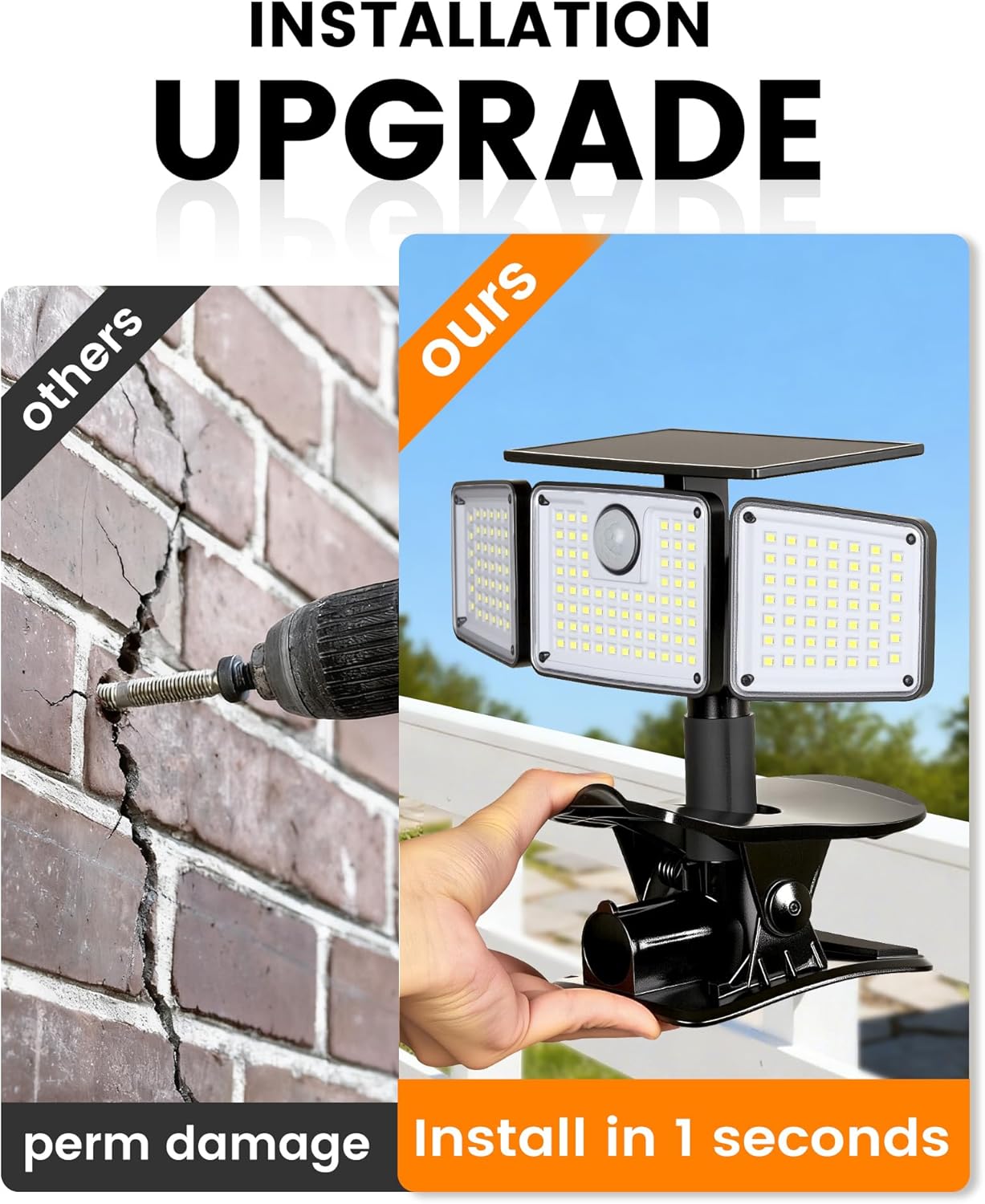 1500LM Clip On Solar Lights Outdoor, Motion Sensor Outdoor Lights with 270° Wide Angle & Remote Contral, 3 Heads IP65 Waterproof Solar Powered Flood Light for Fence, Patio, Backyard, Garden 2 Pack