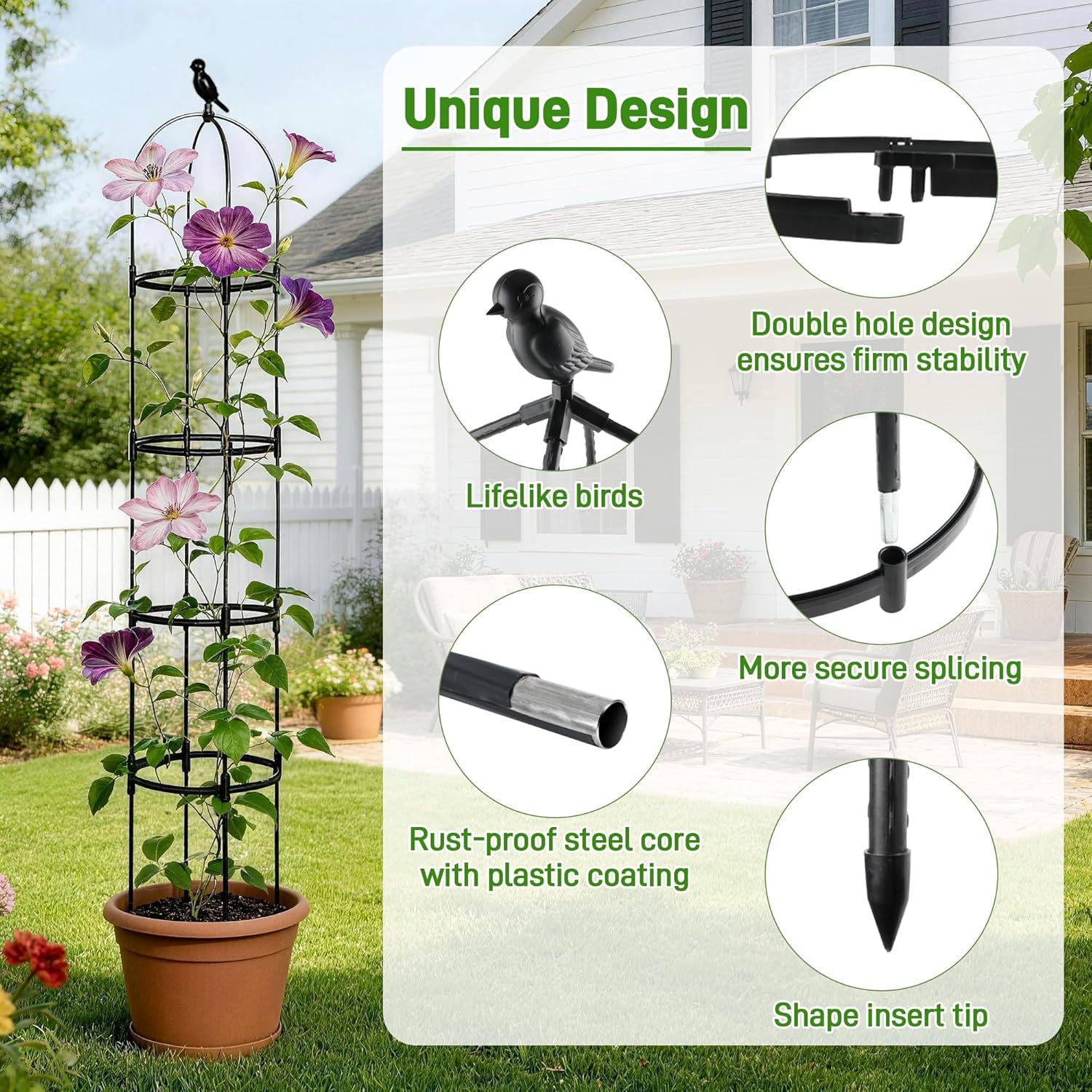 LATERN 1 Pieza Enrejado de Obelisco de Jardín para Plantas Trepadoras, 180CM Altura Soporte Metálico para Plantas con Revestimiento Antioxidante para Macetas Plantas Rosas Tomates Pepinos Flores Uvas