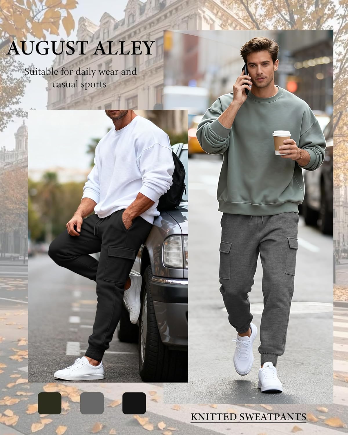 3 Pack Men's Cargo Joggers Baggy Sweatpants Athletic Tapered Lightweight Drawstring Workout Pants with Pockets - Image 5