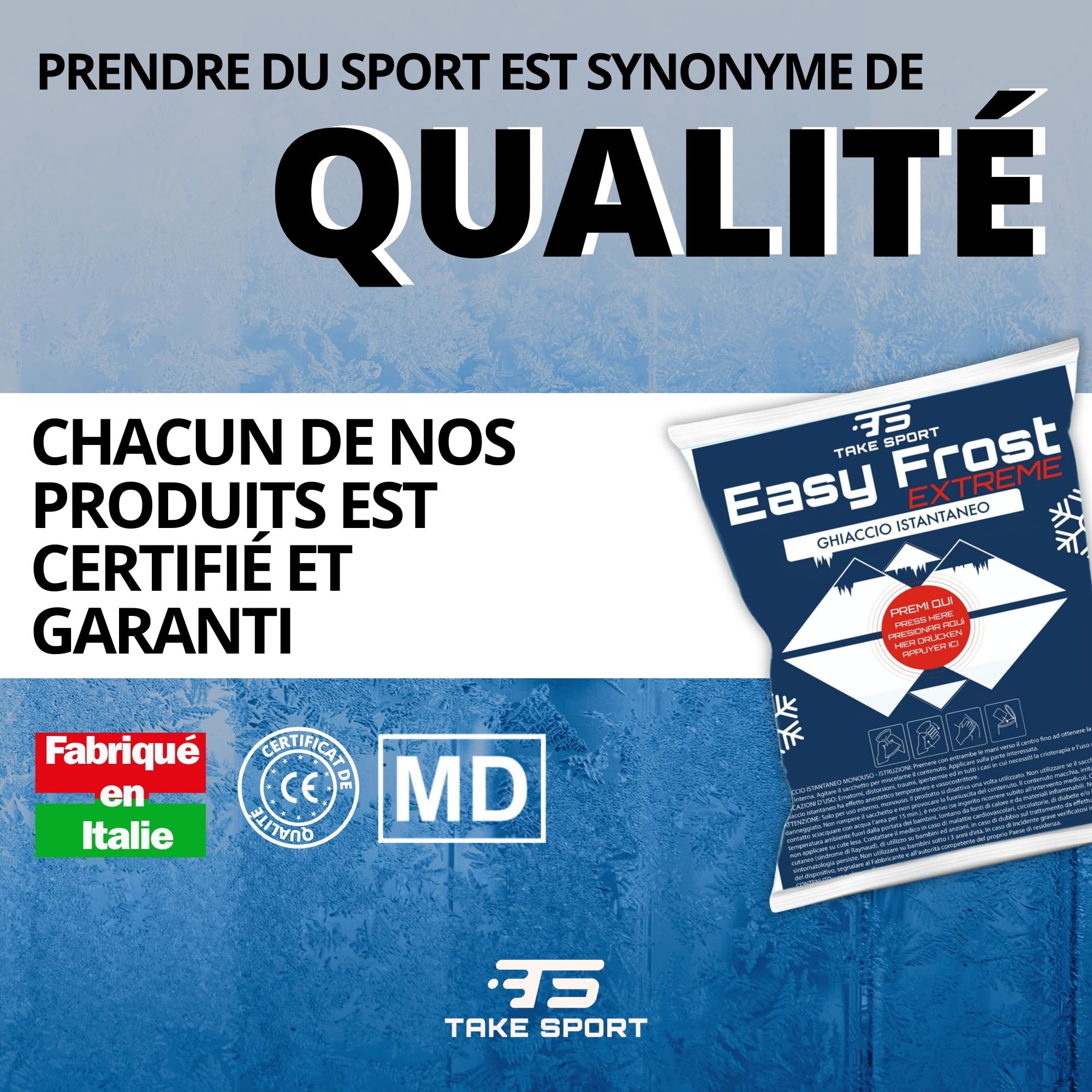TS Take Sport® Pack de Froid Instantané Extreme 10 Pièces – Compresses Froides Jetables pour Athlètes Professionnels Sport Récupération Douleur Entorse Glace Carbonique Premiers Secours