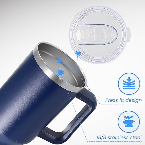 Miniatura 10 de DOMICARE Vaso de 40 oz con asa y pajita, vaso de acero inoxidable con tapa y pajita, reutilizable, aislado al vacío, taza para café de viaje, color