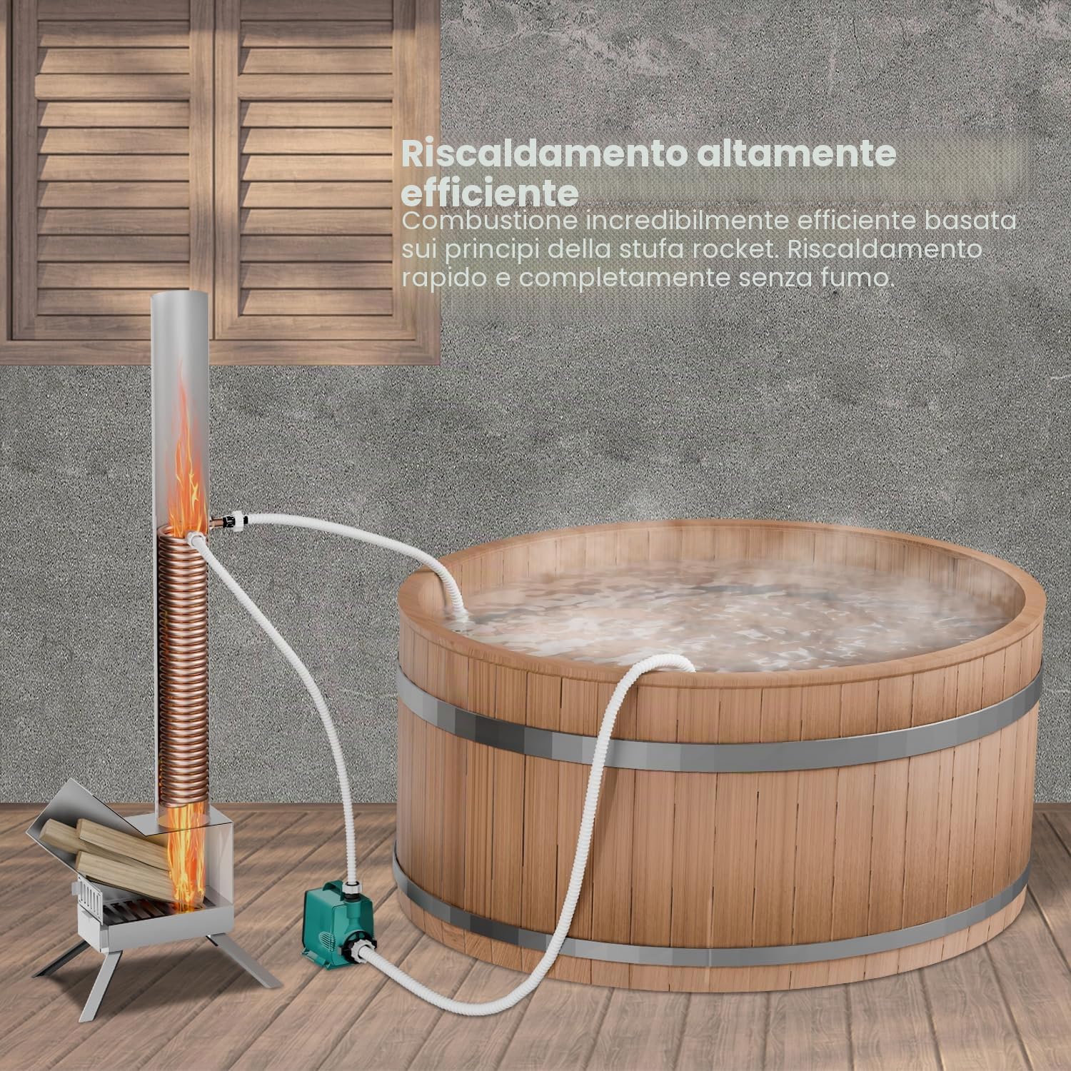 ECO POOLTECH Riscaldatore a legna per piscina per acqua calda all'aperto, adatto per piccole piscine, barili da bagno e vasche idromassaggio