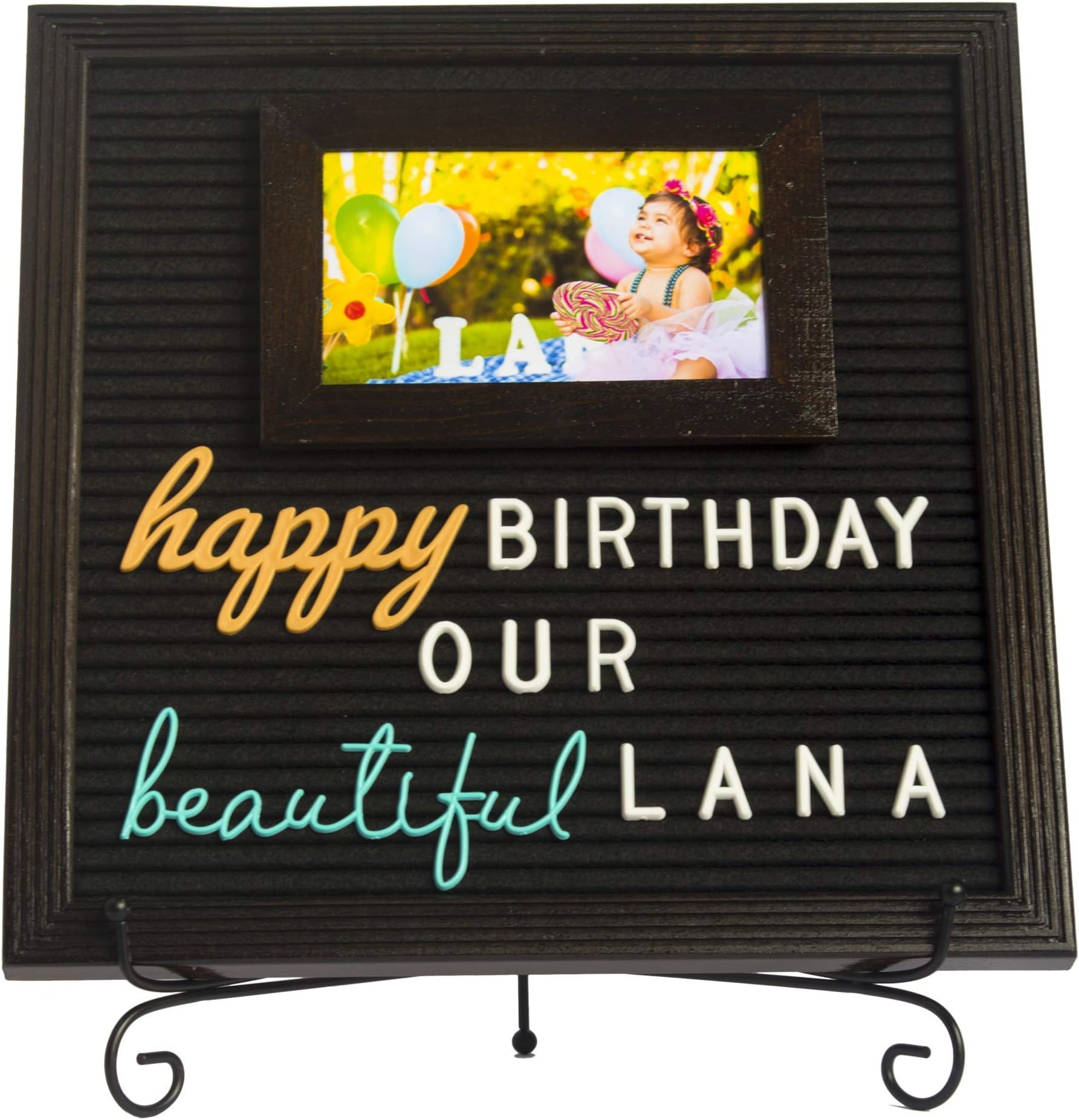 Felt Letter Board with Photo Frame - 12x12 Changeable Letter Board with 4x6 Photo Frame | 375 Letters, Words, Emoji in Gold, Turquoise & White | Set Includes Unique Felt Bag, Handy Cutter, Metal Stand