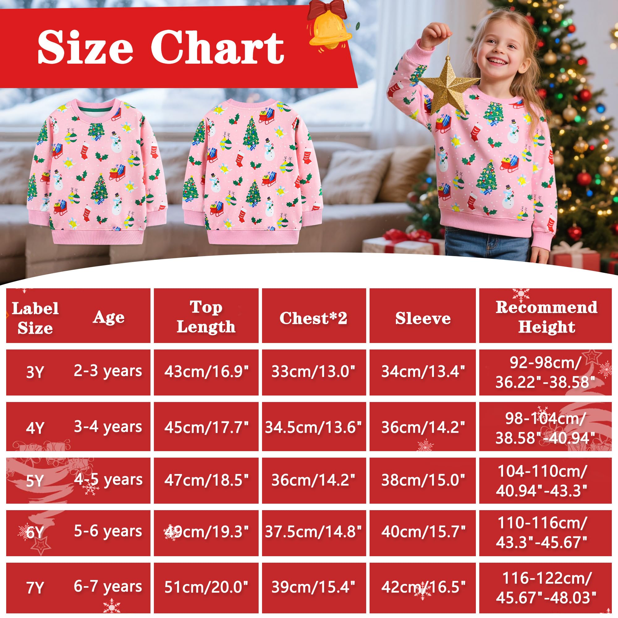 JinBei Camiseta Manga Larga Sudadera Cuello Redondo Unicornio Algodón Niña 2-7 años