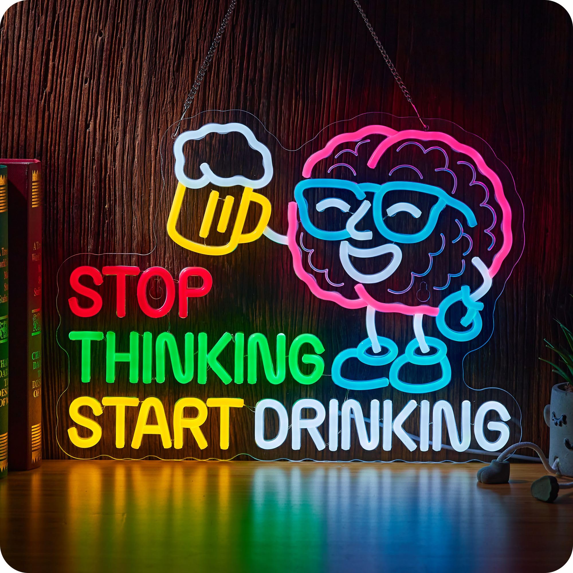 Stop Thinking Start Drinking Beer Neon SIgn Bar LED Light Art Decoration