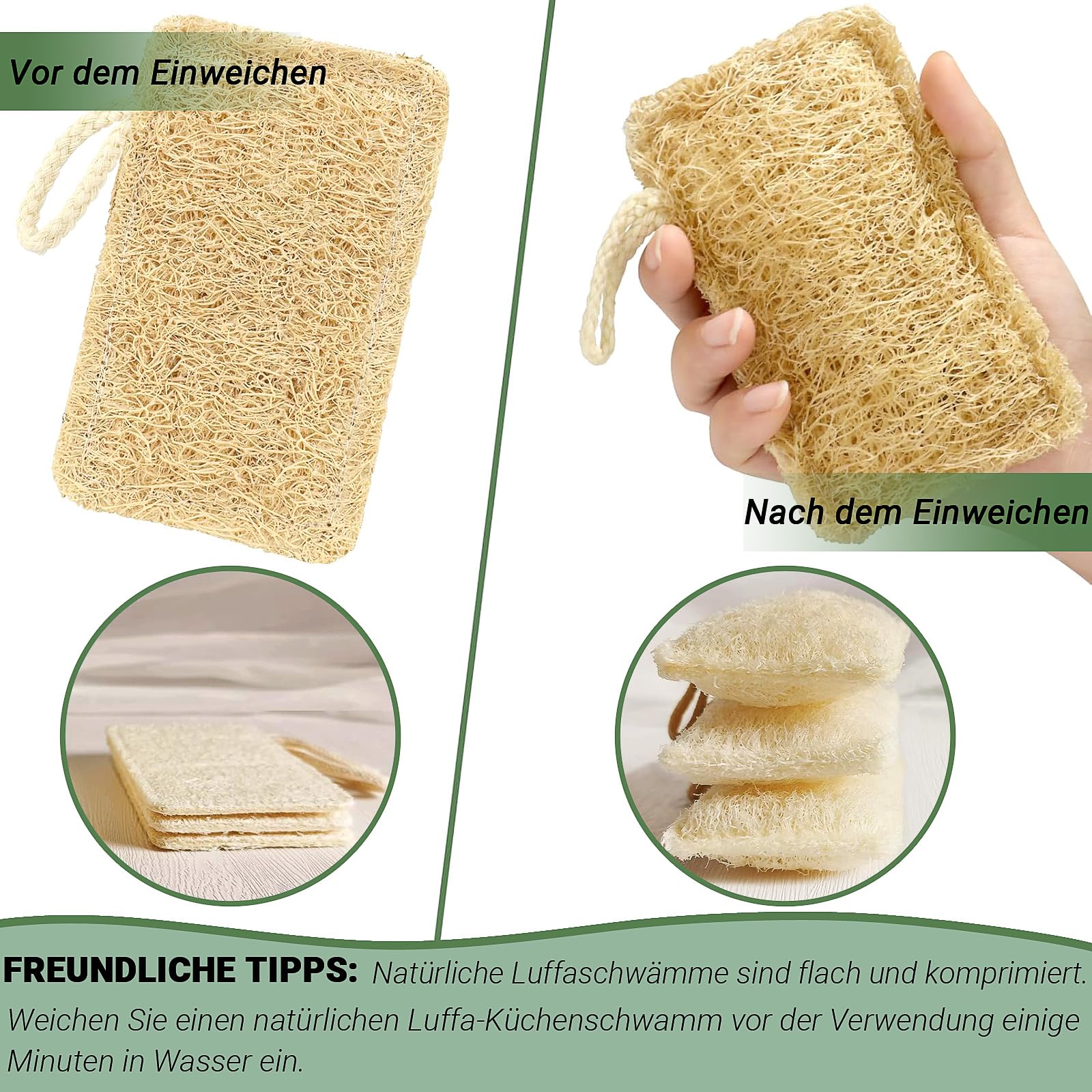 Naturalna gąbka z trukwy, 4 sztuki, naturalna gąbka do naczyń, wielokrotnego użytku, do garnków, patelni, przyborów i blatów roboczych (11 x 7 cm)