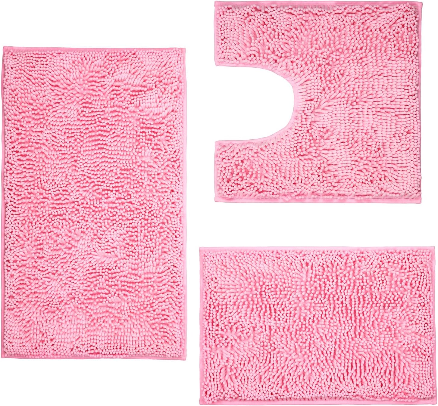 ZiYiJuan Bathroom Rugs, Super Absorbent Luxury Shaggy Chenille Bath Mats, Pink 20x20_17x24_20x32