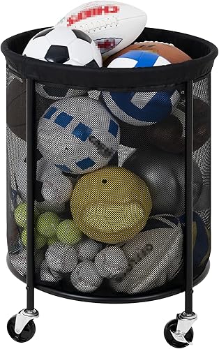 StorageWorks Ball Storage Cart, 200L Rolling Sports Storage, Ball Organizer with Wheels, Garage Sports Equipment Organizer for Basketball, Football, Volleyball